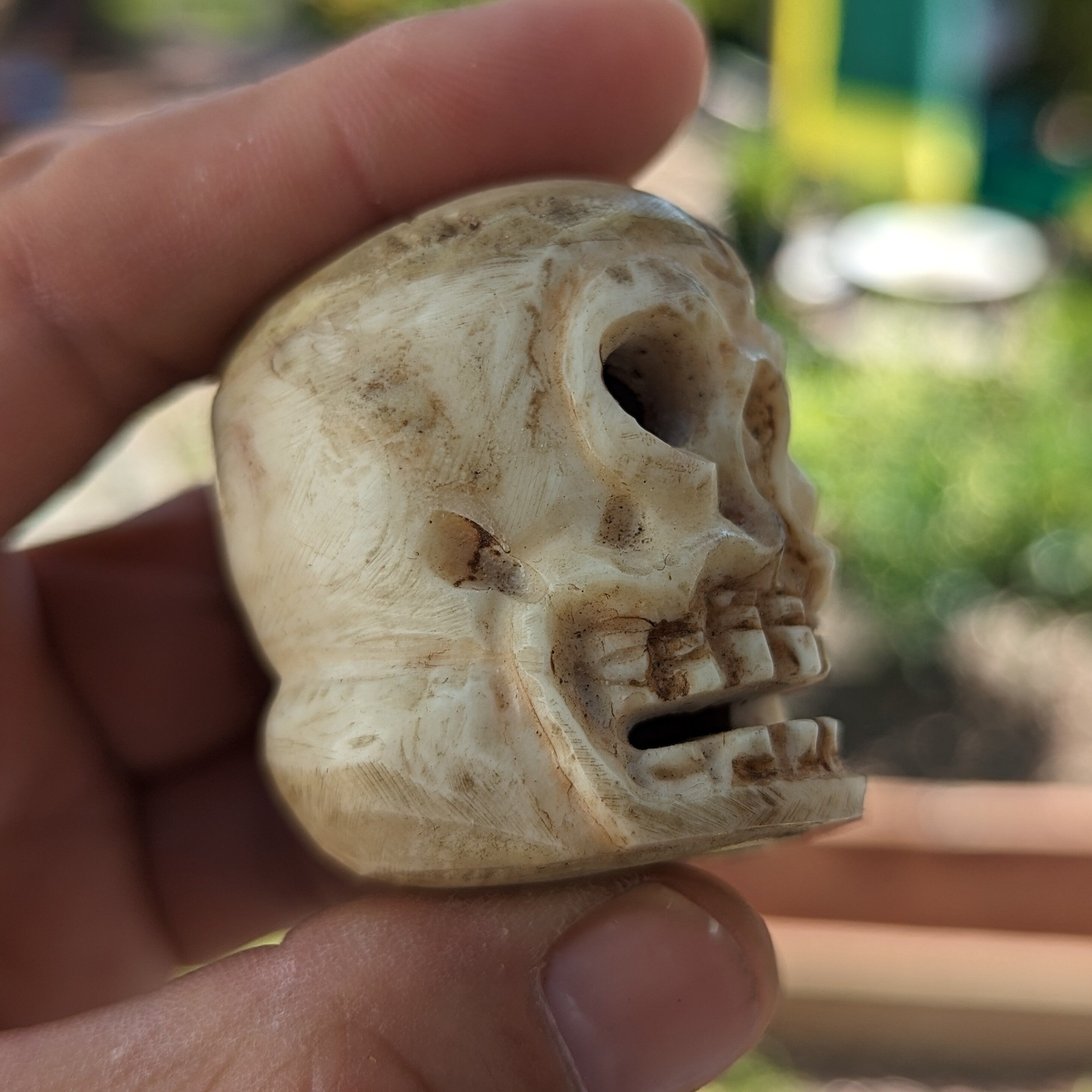 Hand Carved Yak Bone Skull Bead: Tibetan Vintage Mala Prayer