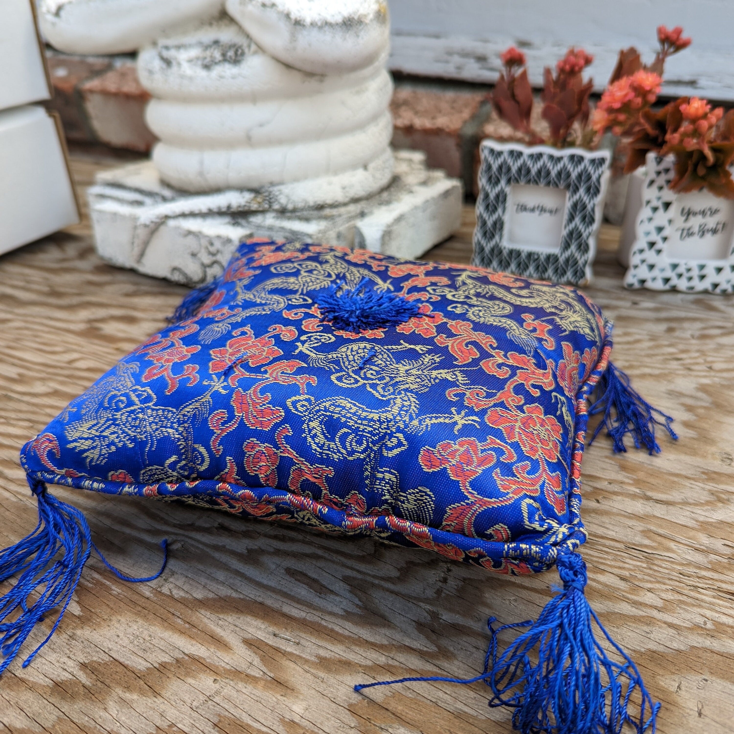 Ethnic Singing Bowl Cushion: Nepalese Made, Recycled Wool