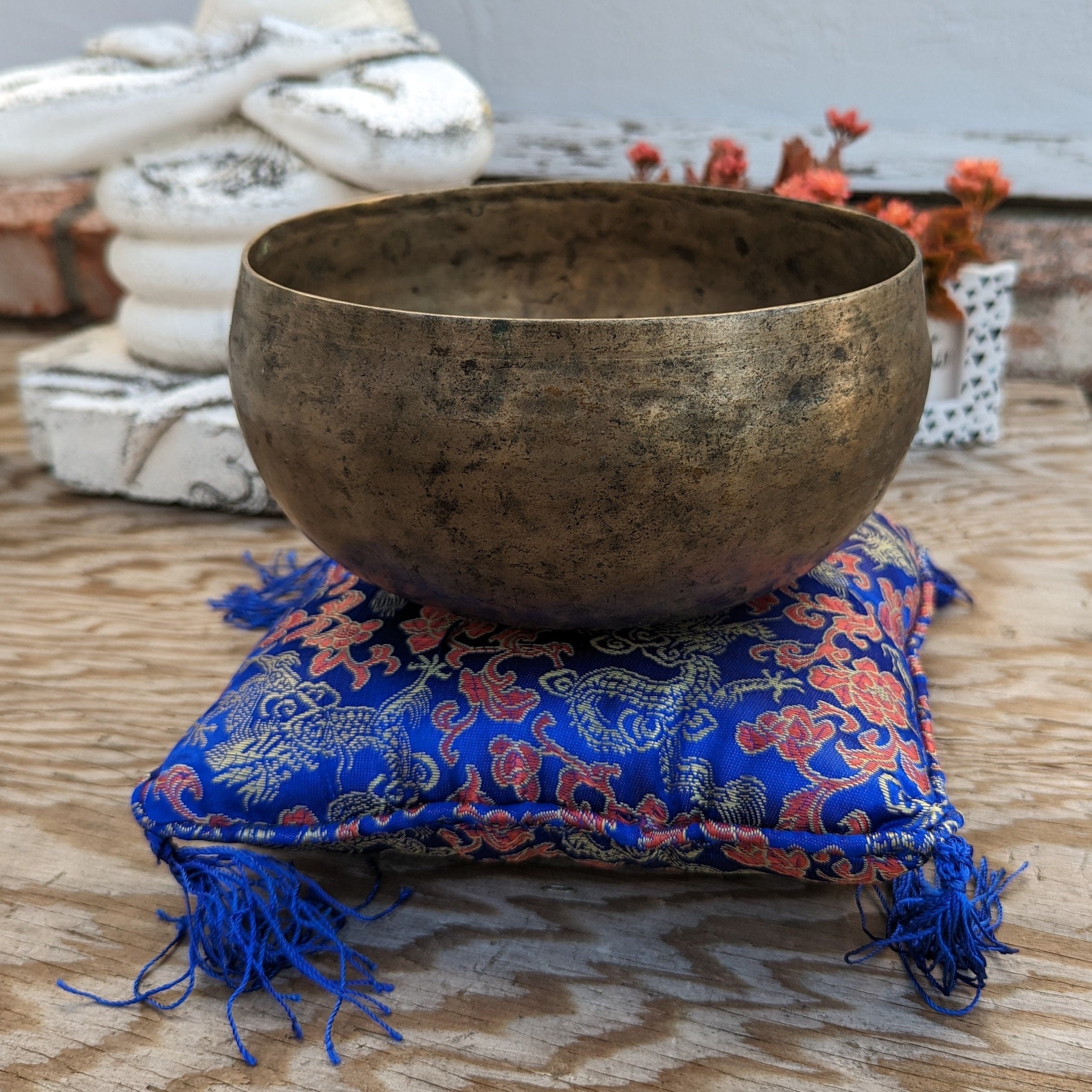 Ethnic Singing Bowl Cushion: Nepalese Made, Recycled Wool