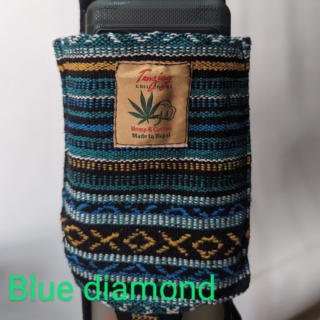 Hemp Water Bottle Holder with Phone Pocket: Any size up to 40 oz fits. Bottles holder bag