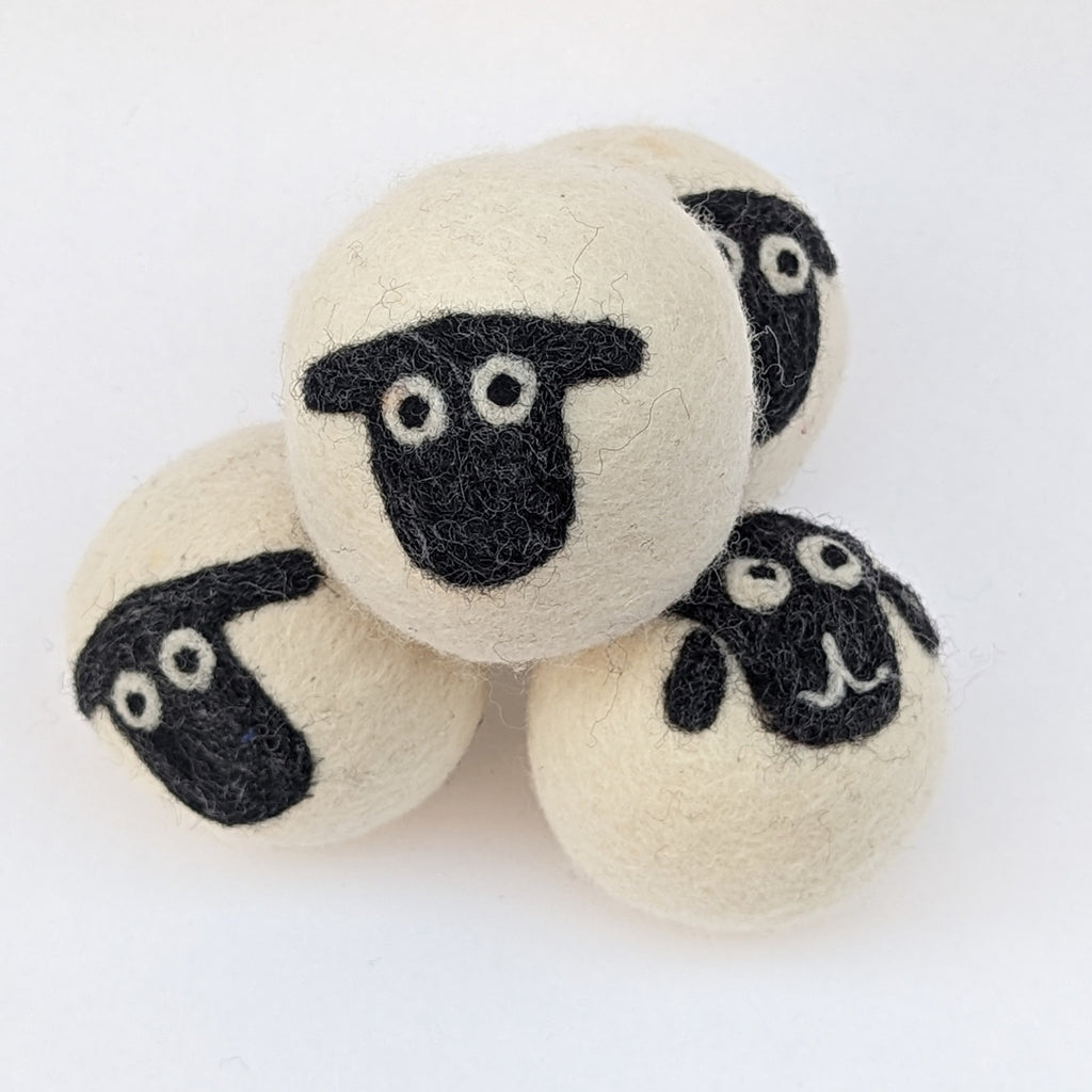 Organic Wool Dryer Balls (4-Pack): Sheep Design, Handmade in Nepal