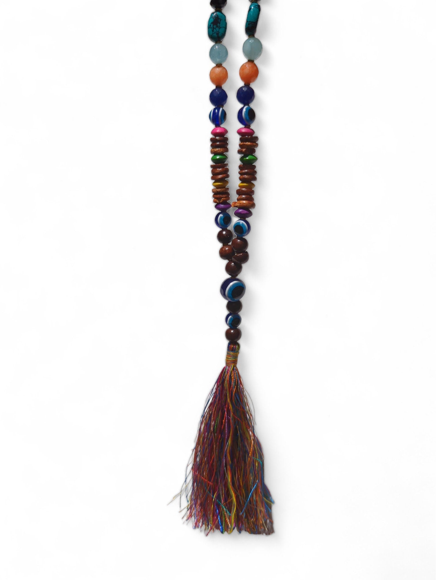 Evil Eye Mala Necklace: Himalayan Rosewood Meditation Beads