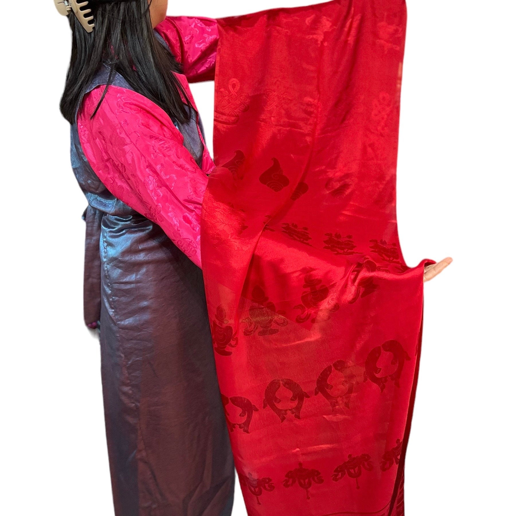 Tibetan Silk Khata Scarf: Auspicious Offering Scarf (2x8 ft)