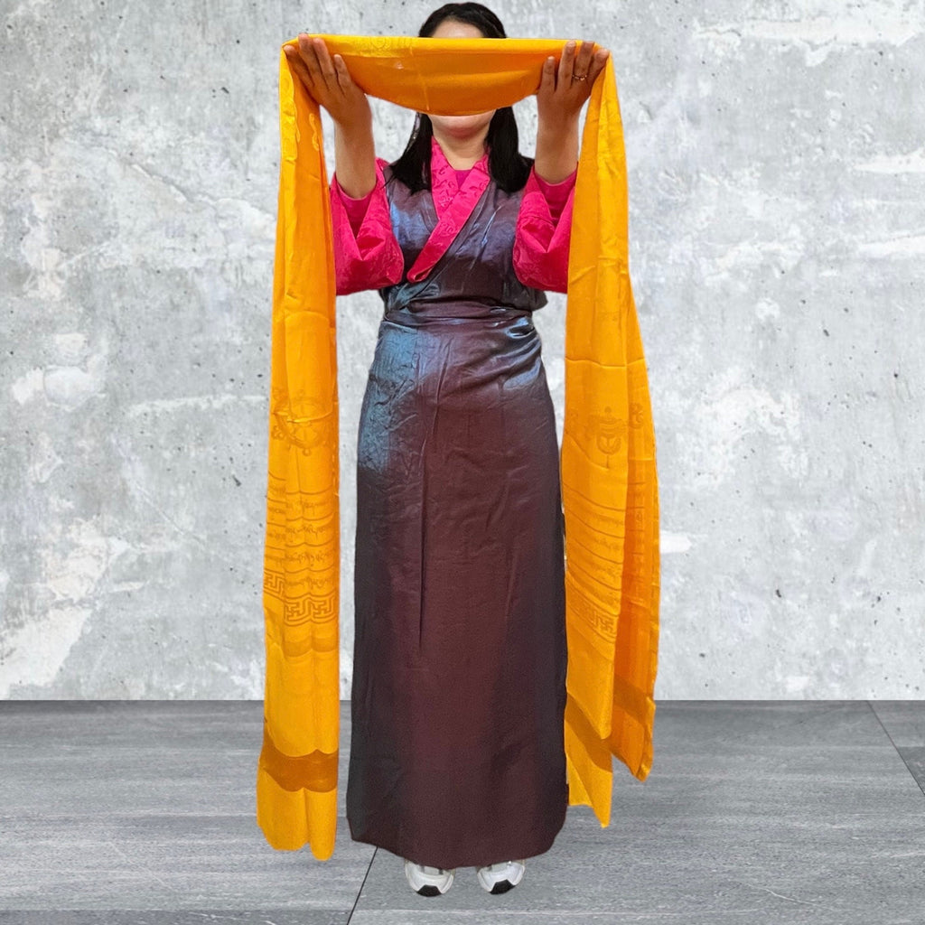 Tibetan Silk Khata Scarf: Auspicious Offering Scarf (2x8 ft)