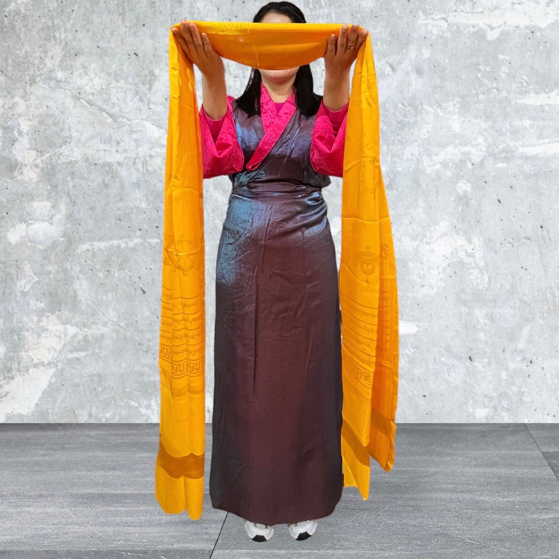 Tibetan Silk Khata Scarf: Auspicious Offering Scarf (2x8 ft)
