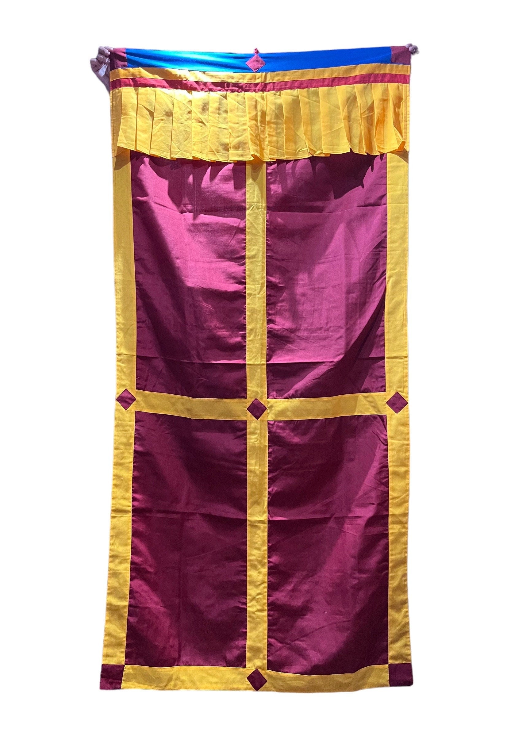 Tibetan Door Curtain: Silk Auspicious Symbols, 3x6 ft