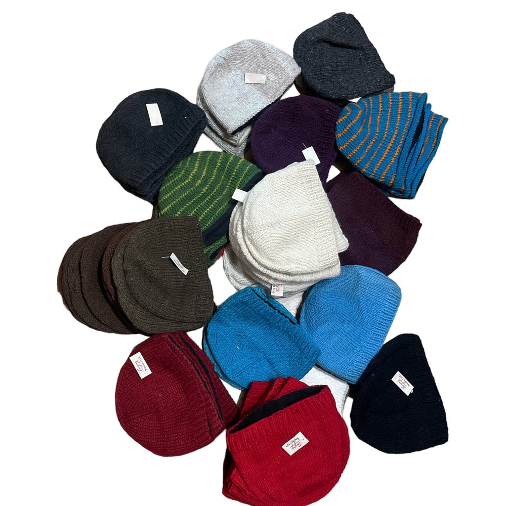 Handmade woolen knit fleece lined multi color unisex Beanie