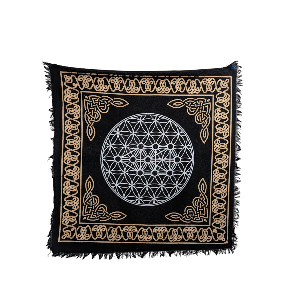 Selenite Crystal Tarot Cloth: Golden Zodiac Velvet Altar Cloth