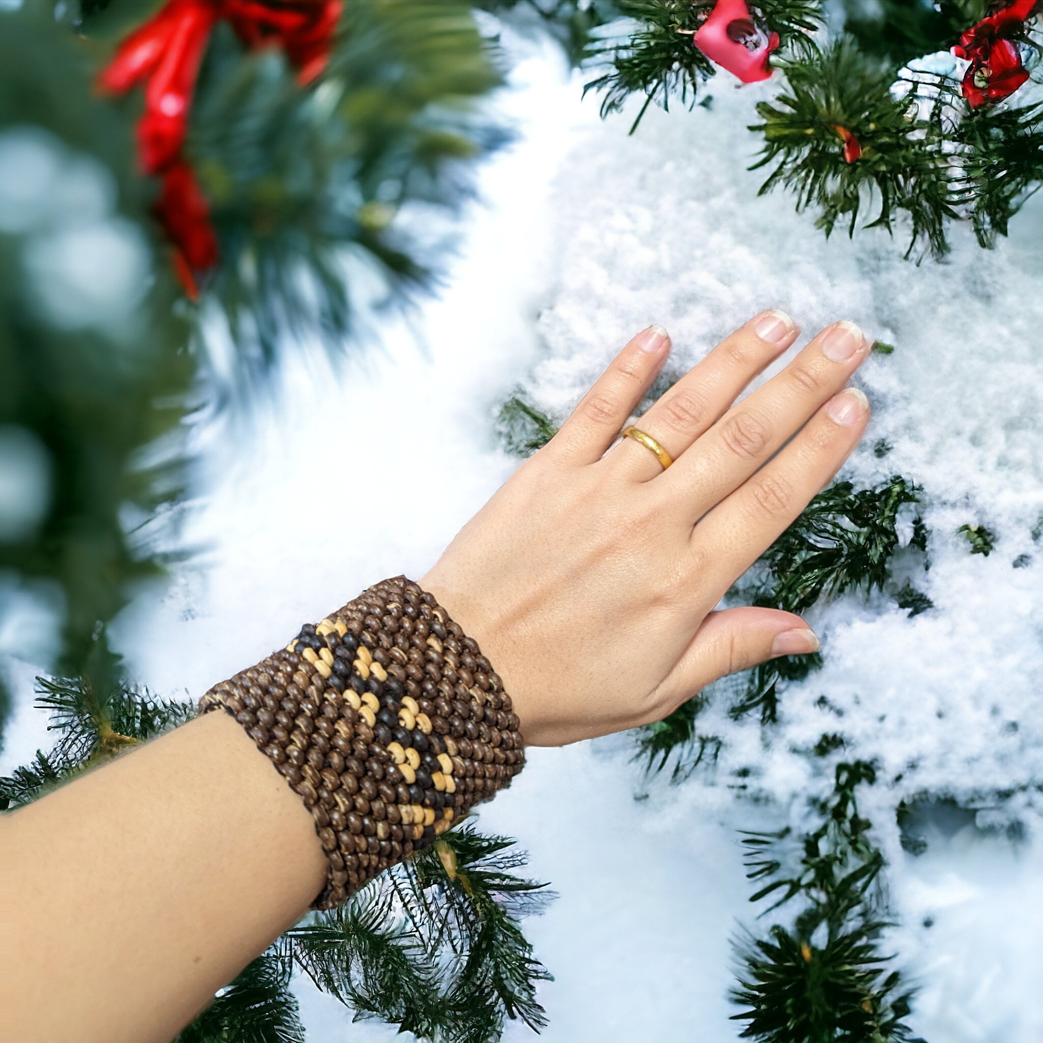 Coconut Beaded Bracelet: Unisex Bohemian Tribal Jewelry
