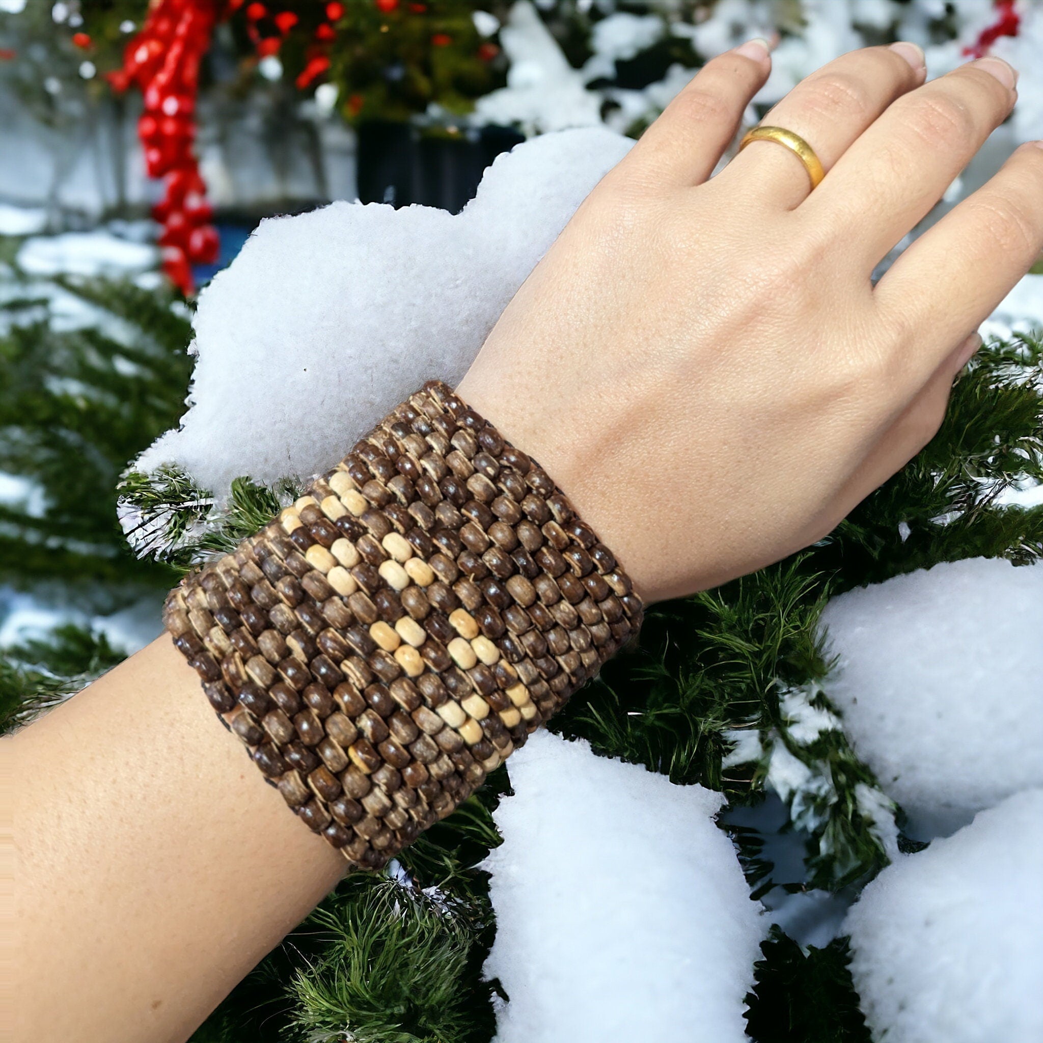 Coconut Beaded Bracelet: Unisex Tribal Bohemian Jewelry