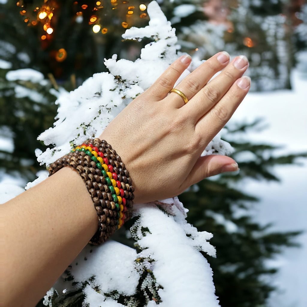 Coconut Beaded Bracelet: Unisex Bohemian Tribal Jewelry