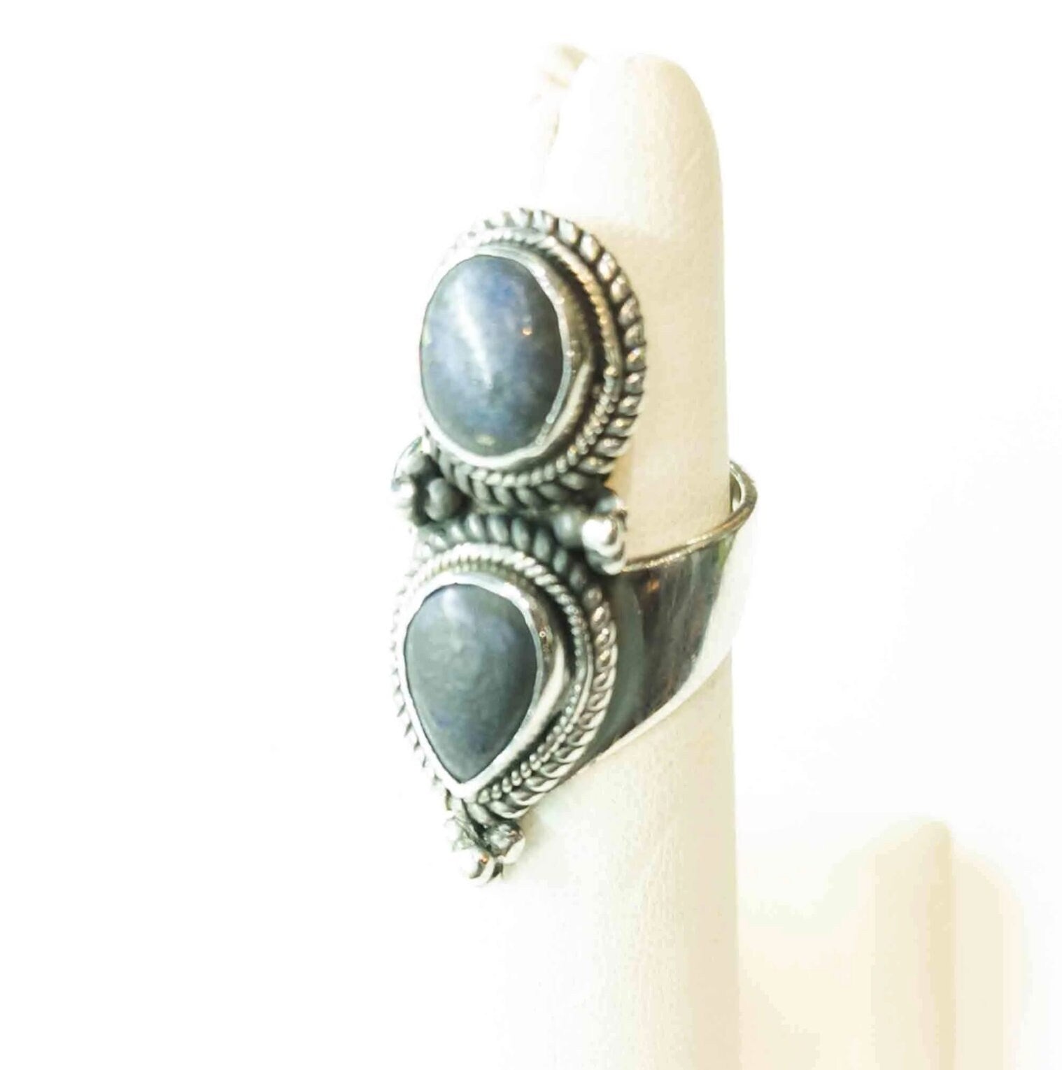 Handmade Tibetan Silver Ring: Turquoise, Lapis Lazuli, Coral