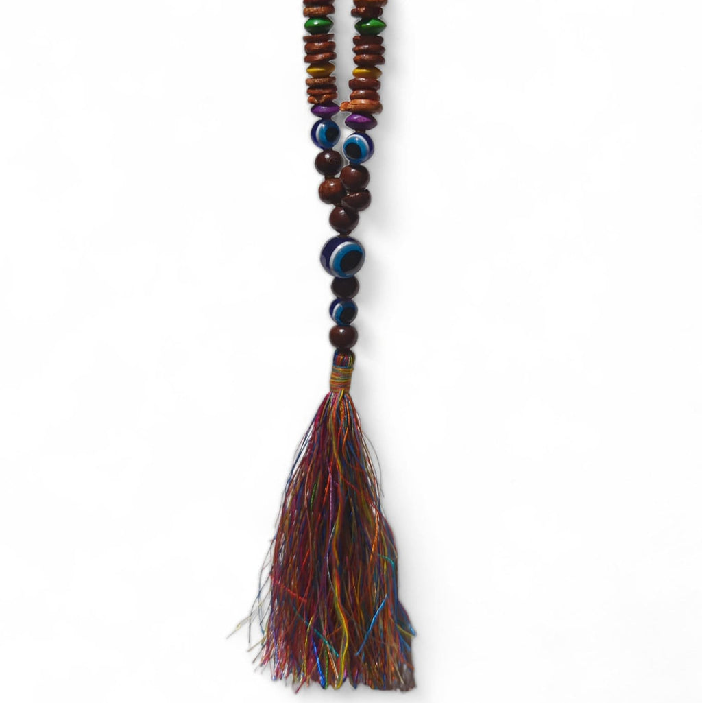 Evil Eye Mala Necklace: Himalayan Rosewood Meditation Beads