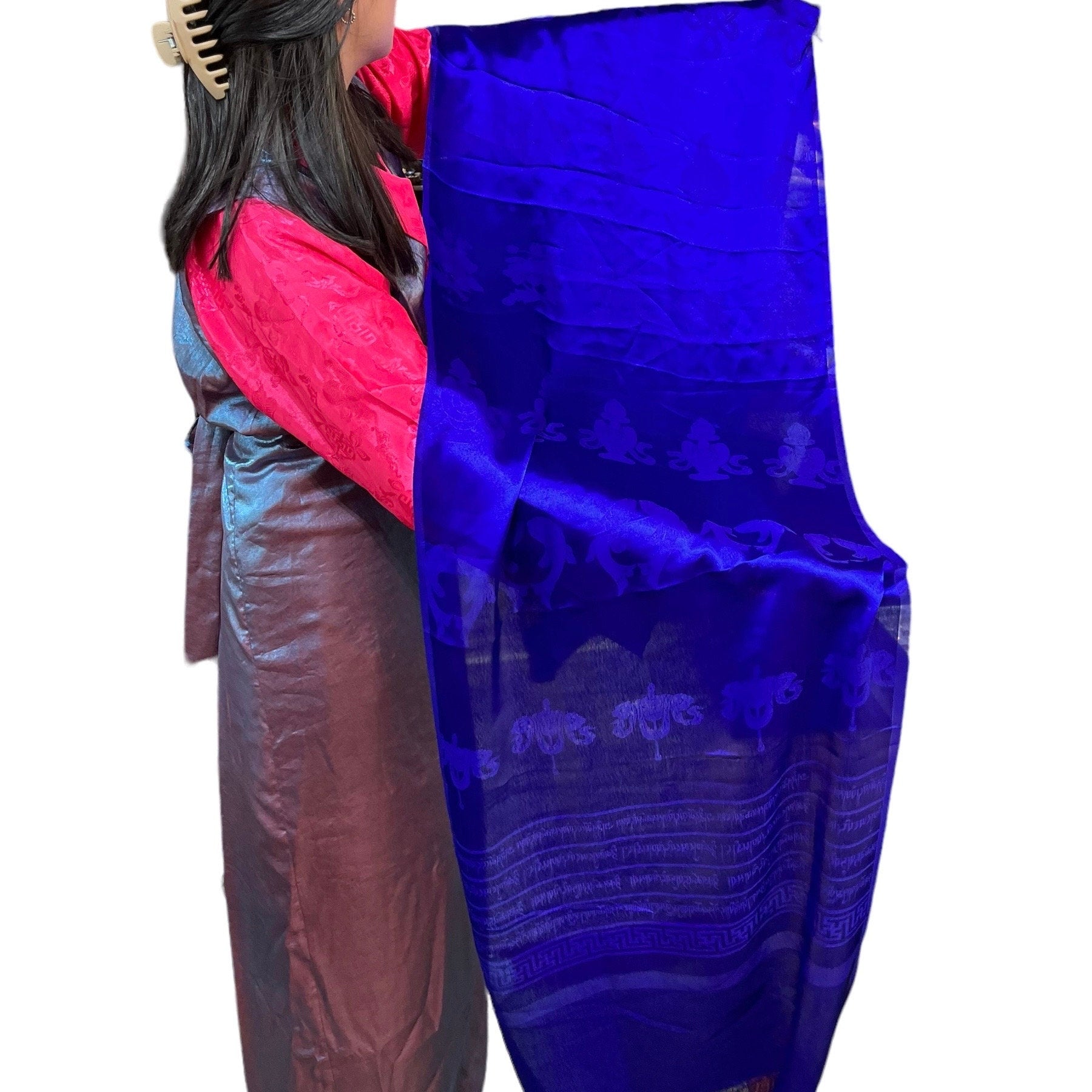 Tibetan Silk Khata Scarf: Auspicious Offering Scarf (2x8 ft)