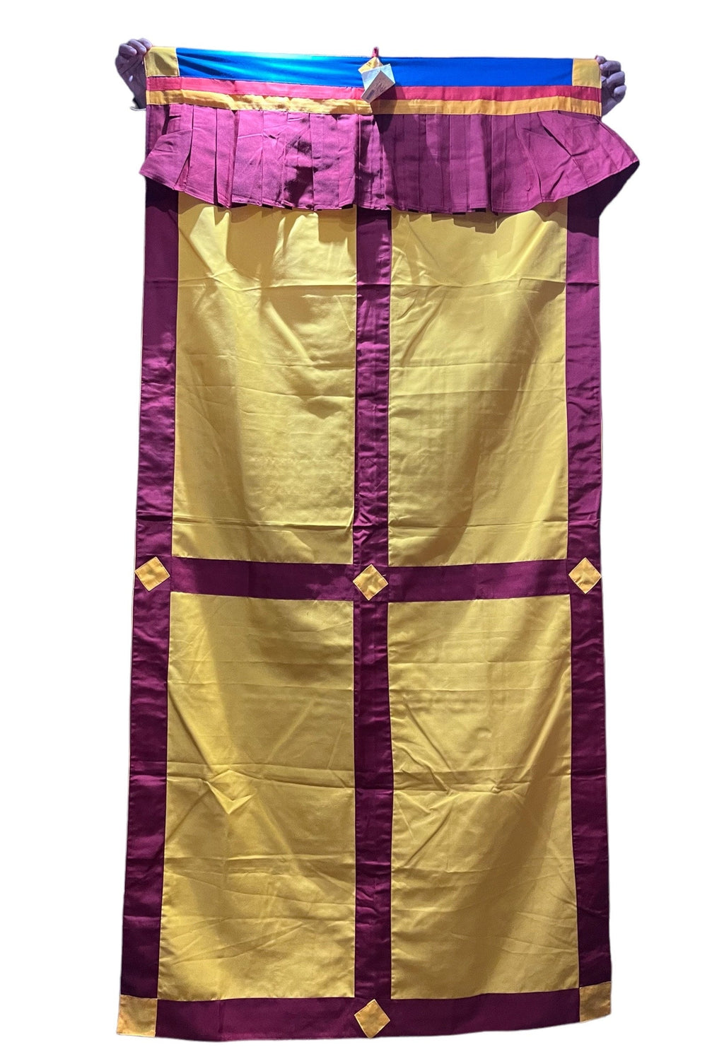 Tibetan Door Curtain: Silk Auspicious Symbols, 3x6 ft