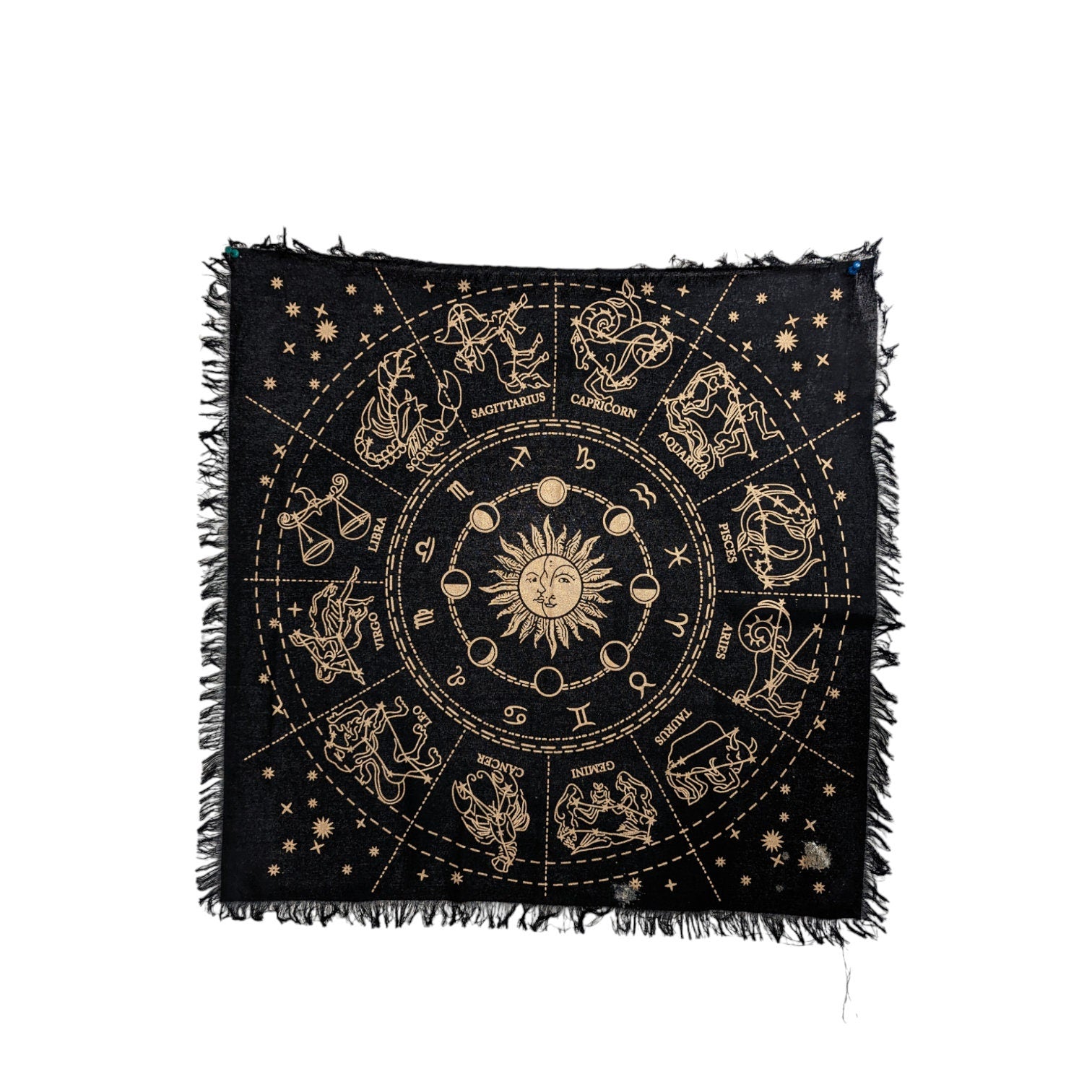 Selenite Crystal Tarot Cloth: Golden Zodiac Velvet Altar Cloth