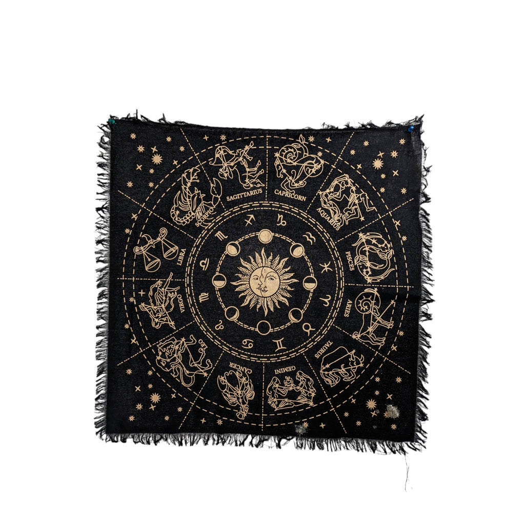 Zodiac Sun Tarot Cloth: Golden Divination Altar Tablecloth