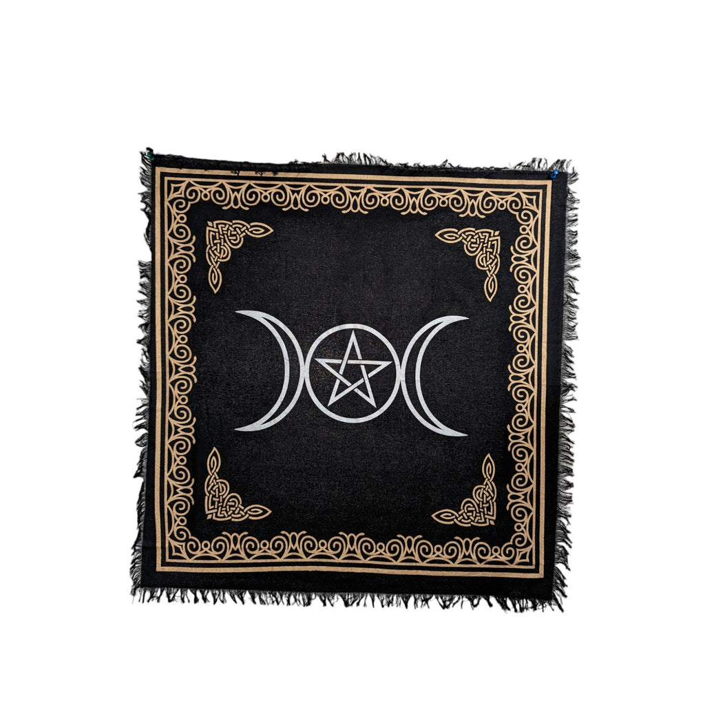 Selenite Crystal Tarot Cloth: Golden Zodiac Velvet Altar Cloth