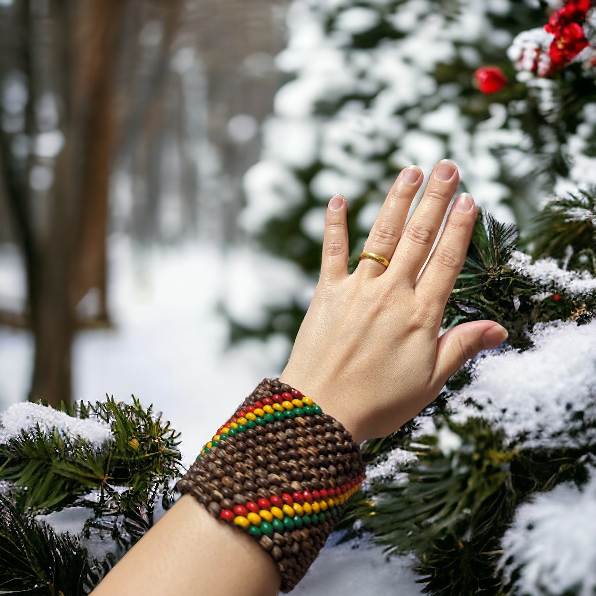 Coconut Beaded Bracelet: Unisex Tribal Bohemian Jewelry
