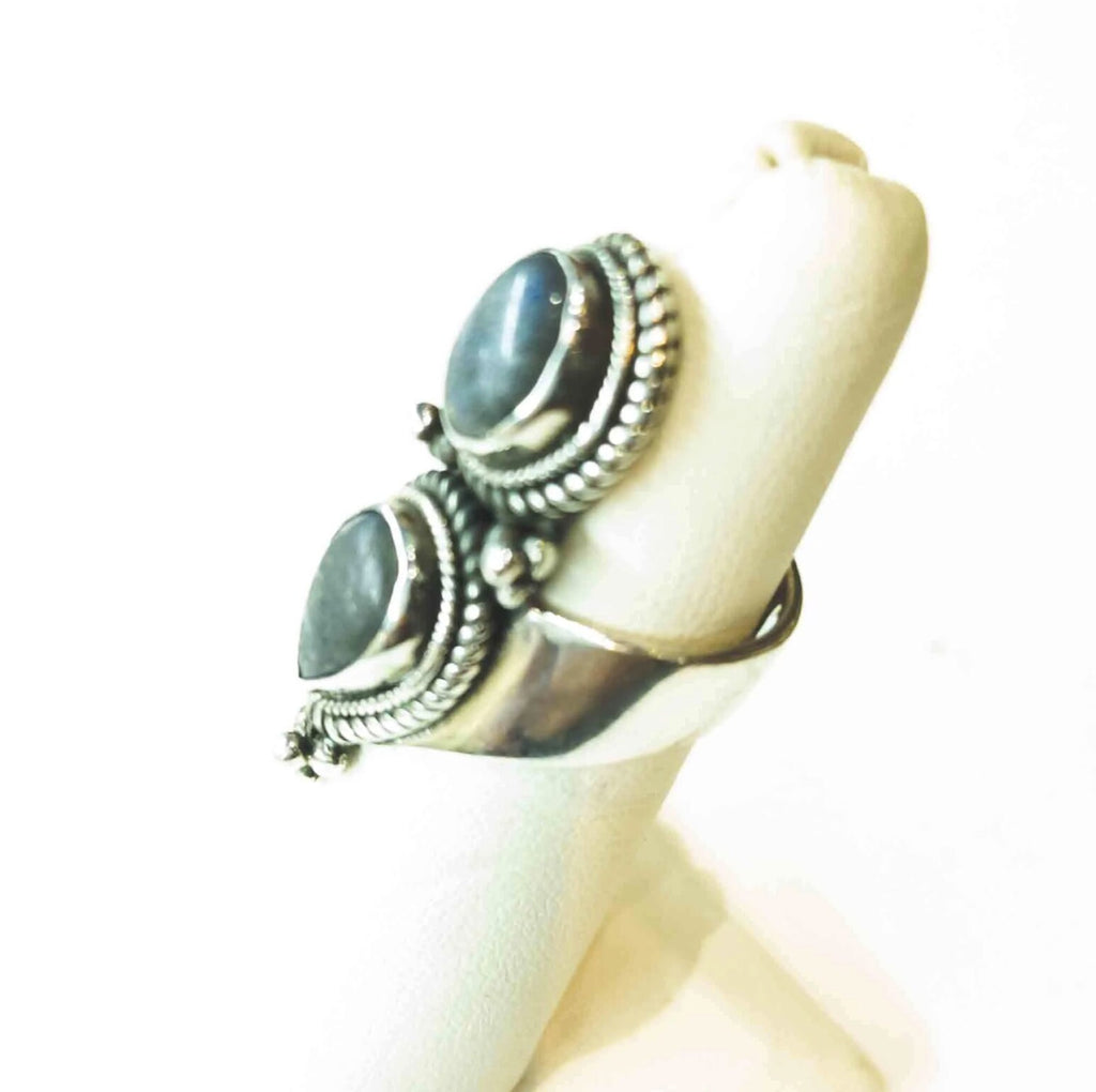Handmade Tibetan Silver Ring: Turquoise, Lapis Lazuli, Coral