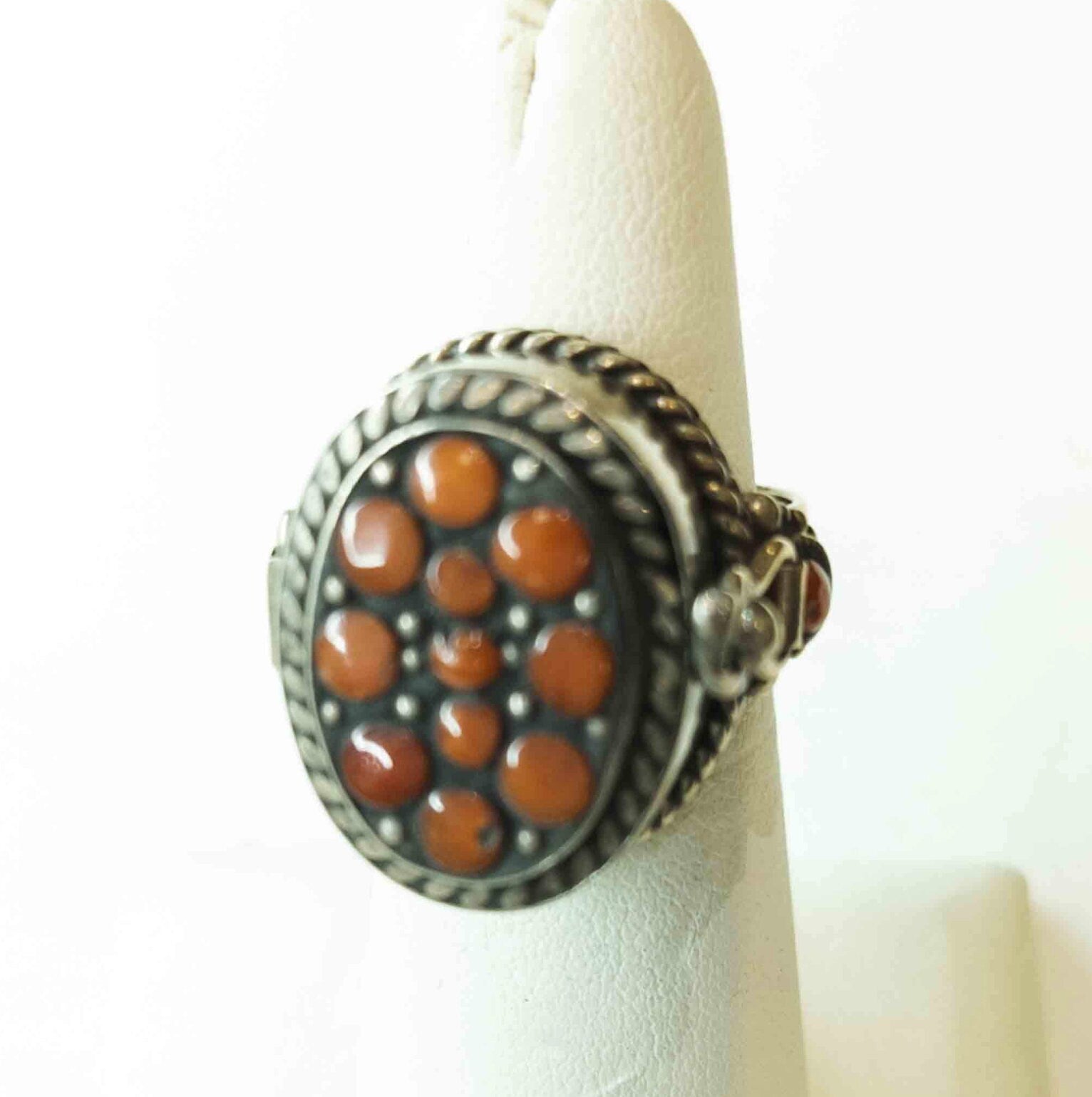 Vintage Tibetan Silver Ring: Lapis Lazuli, Moonstone, Coral