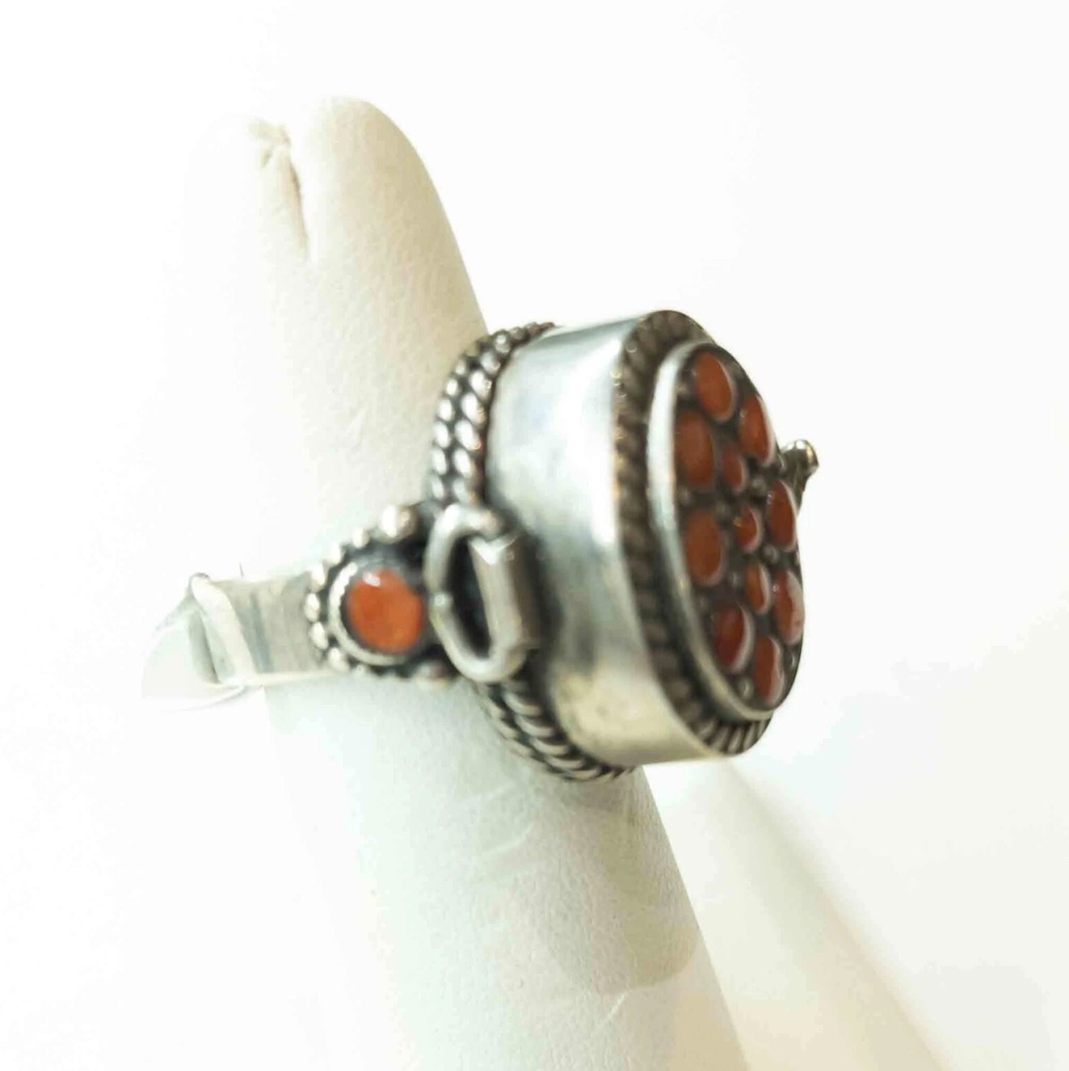 Vintage Tibetan Silver Ring: Lapis Lazuli, Moonstone, Coral