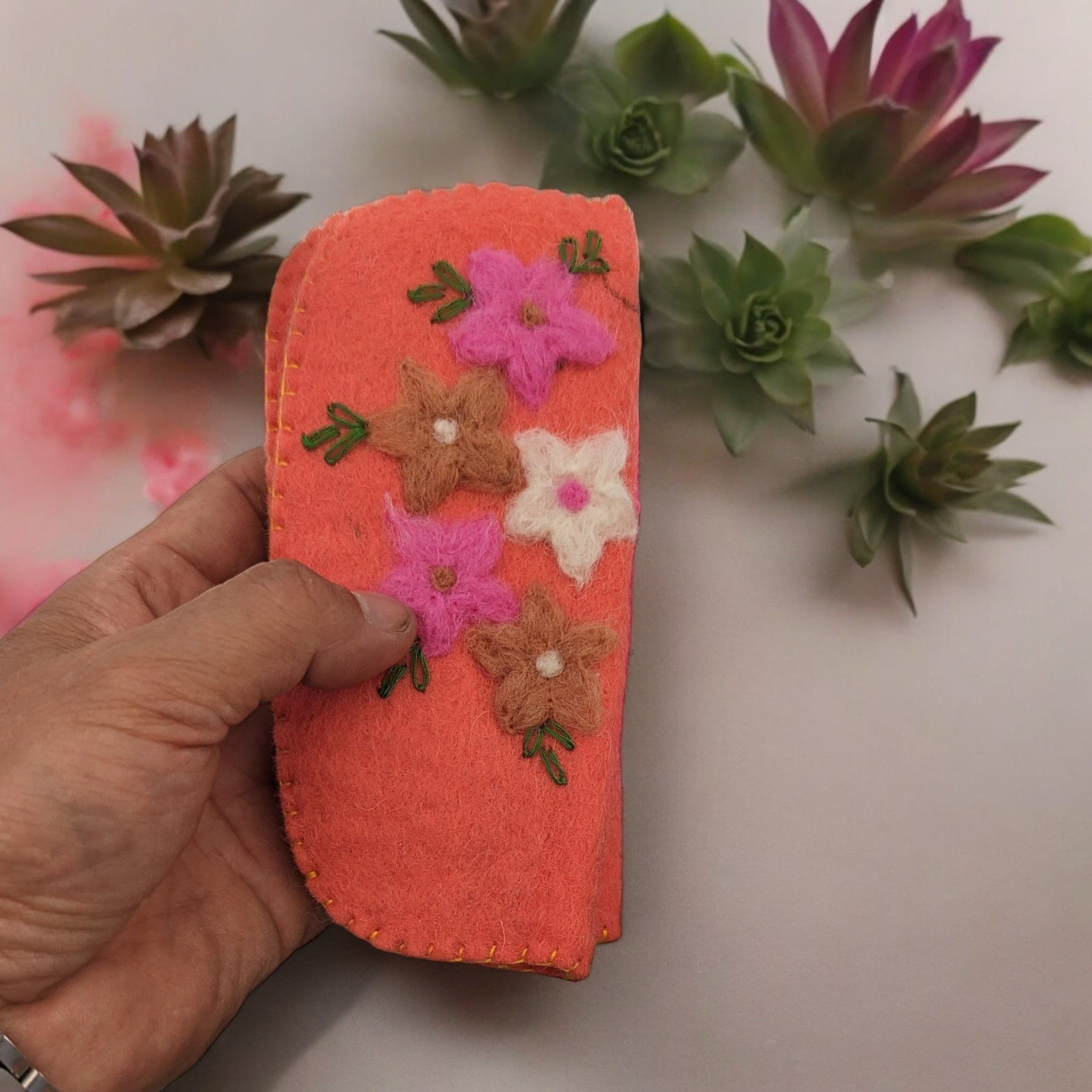 Handmade Wool Felt Glasses Case: Floral Design