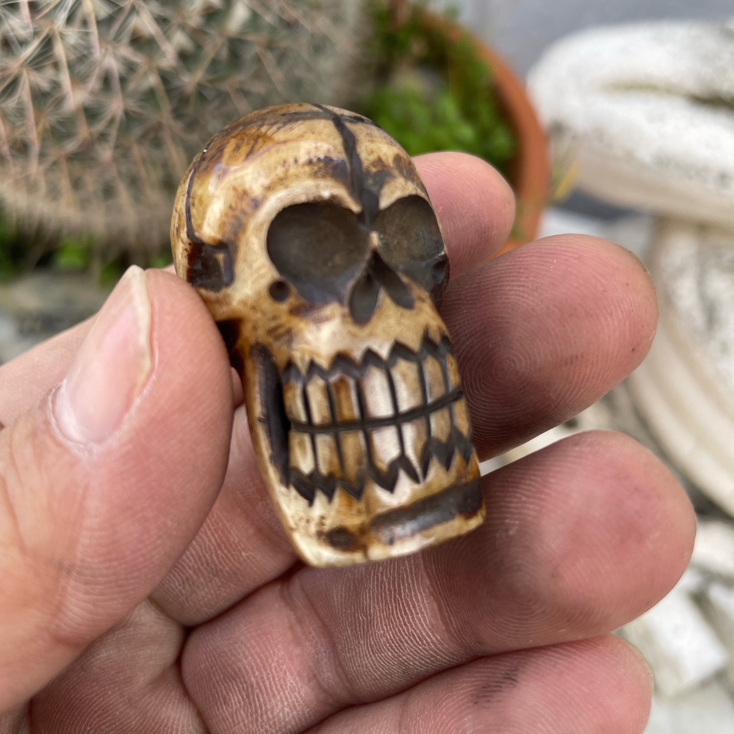 Tibetan rare vintage Yak bone Hand carved skull beads