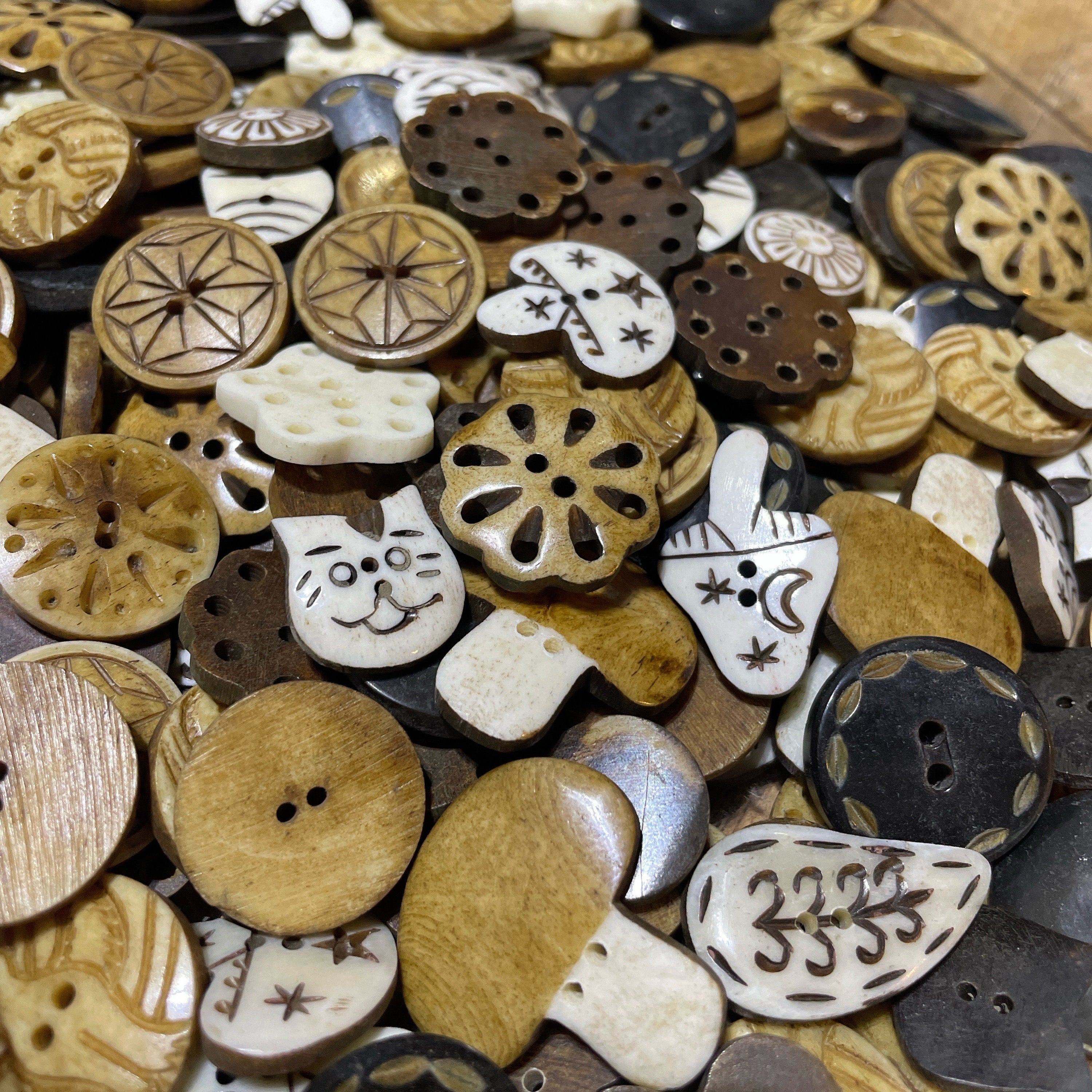 20 Assorted Handmade Buffalo Horn Buttons: Himalayan Artisan Craft