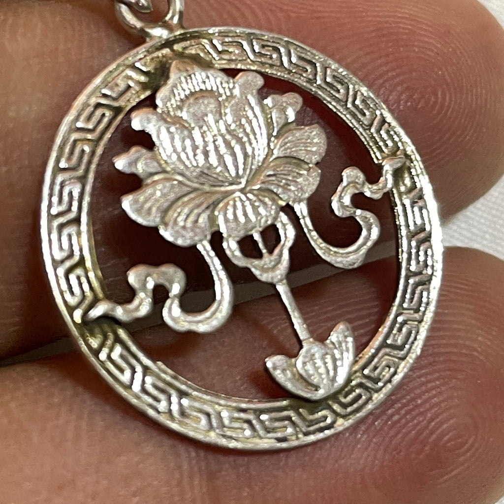 Exquisite Lotus Blossom:(Silver Pendant of Auspicious symbol) (T1102-004.5)