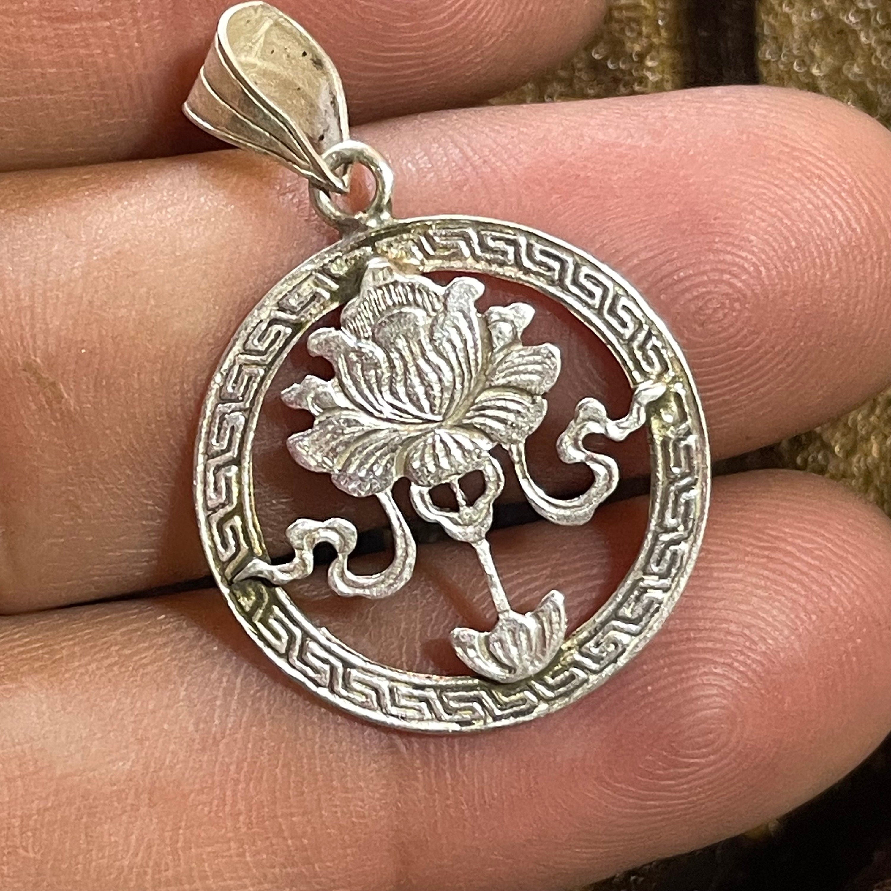 Exquisite Lotus Blossom:(Silver Pendant of Auspicious symbol) (T1102-004.5)
