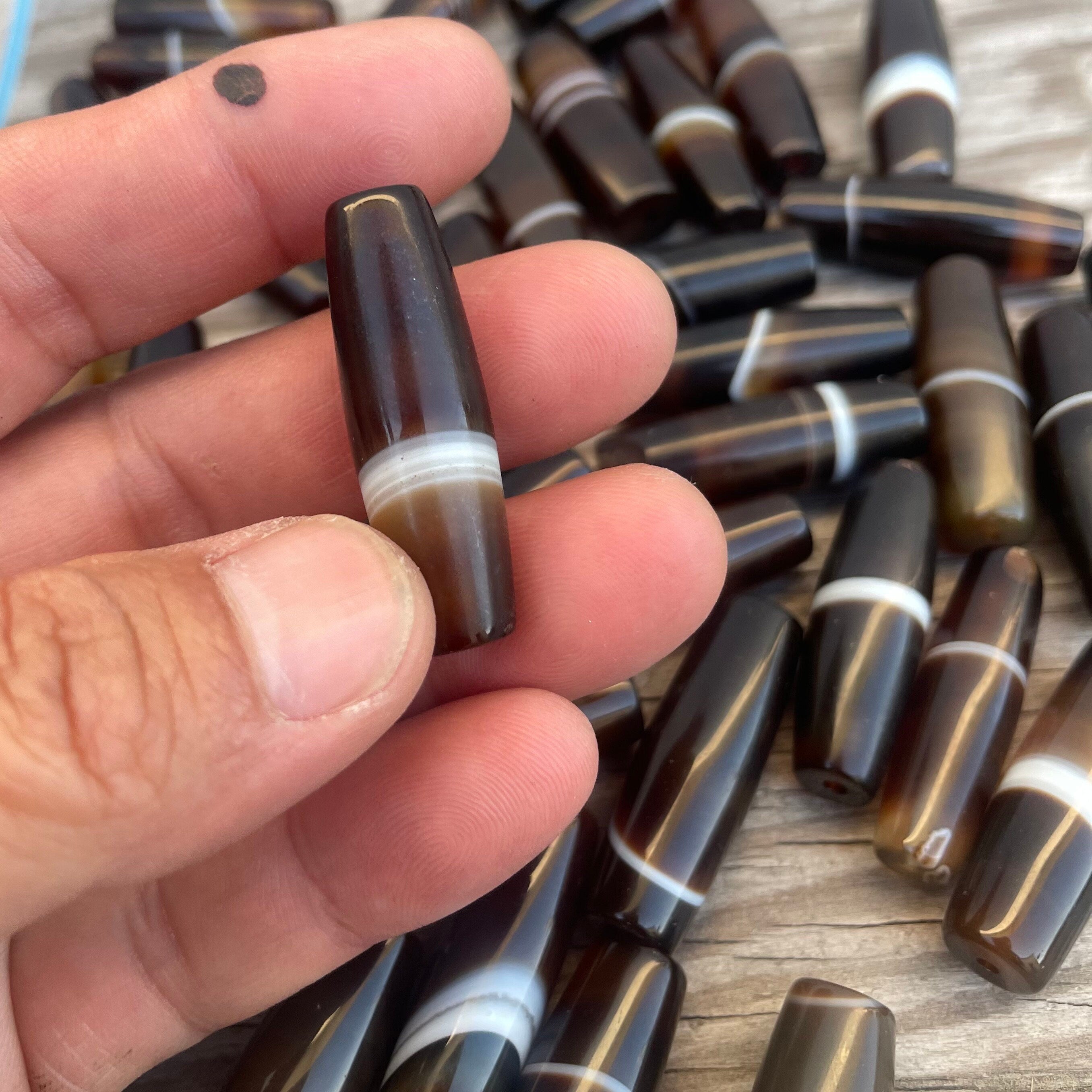 Agate Dzi Beads: Tibetan Amulet (35mm x 12mm)