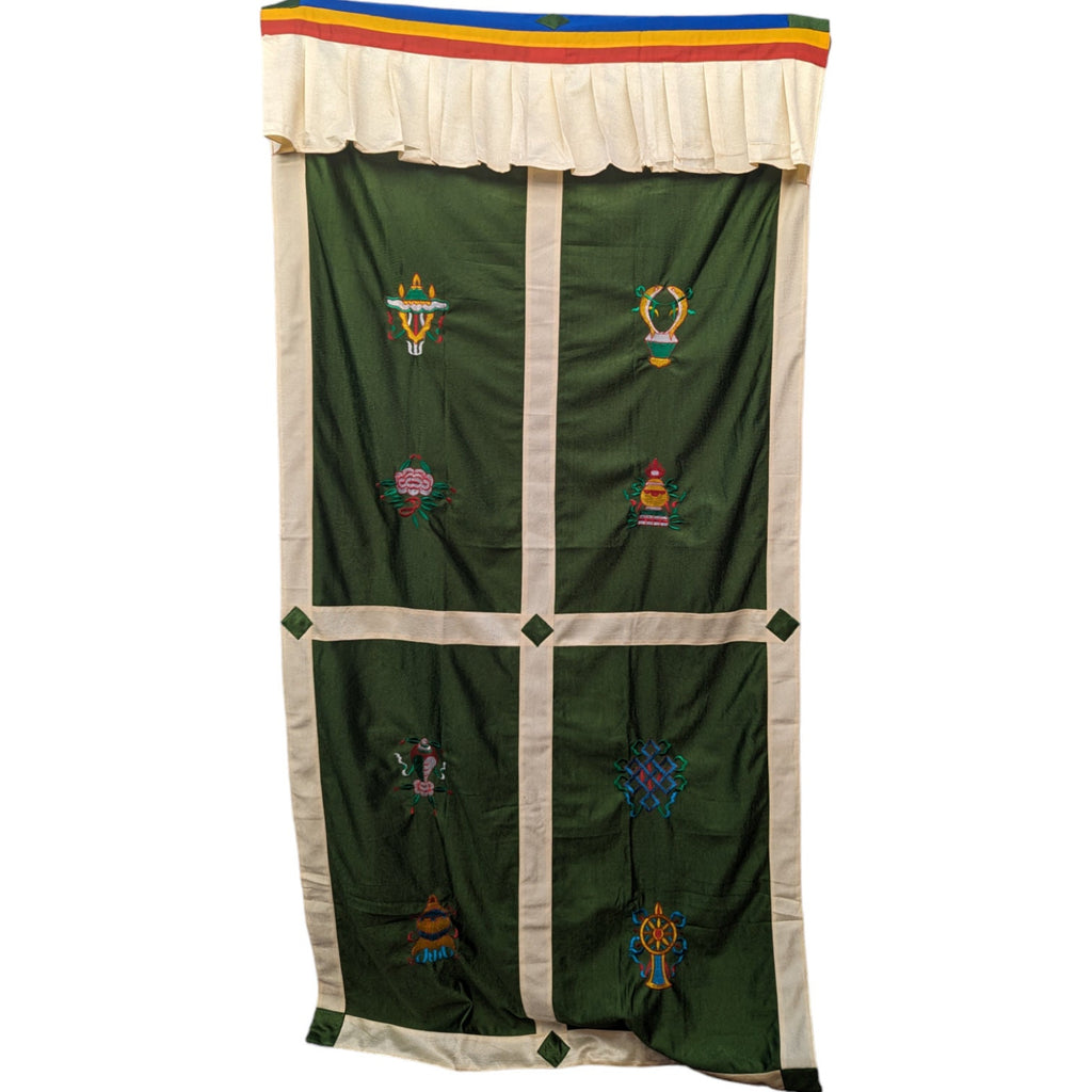 Velvet Tibetan Door Curtain: Auspicious Symbols, Buddhist Decor (3x6 ft)