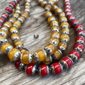 Handcraft Tibetan Amber Beads: Rice Bean Shape, Silver Cap (10 pc)