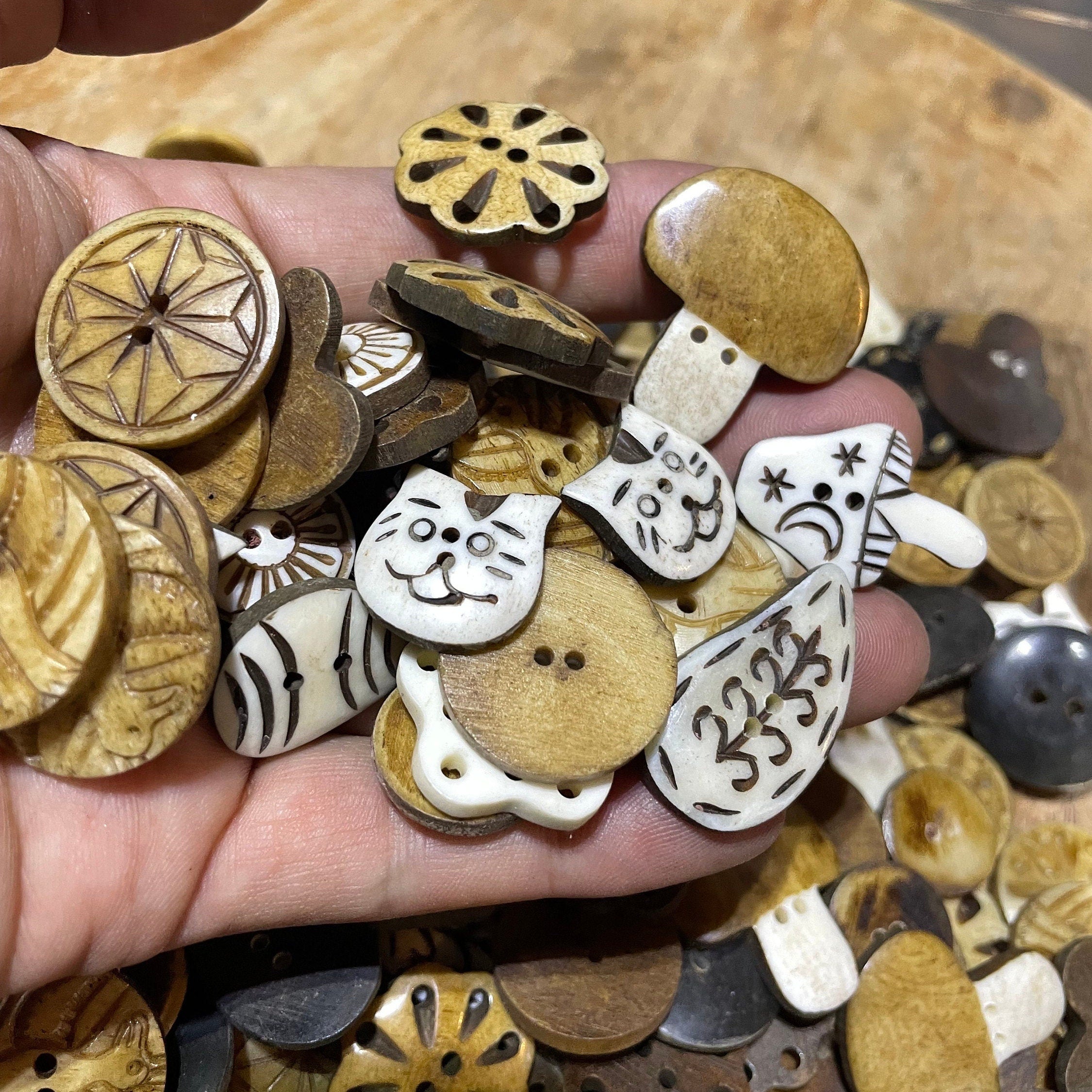 20 Assorted Handmade Buffalo Horn Buttons: Himalayan Artisan Craft