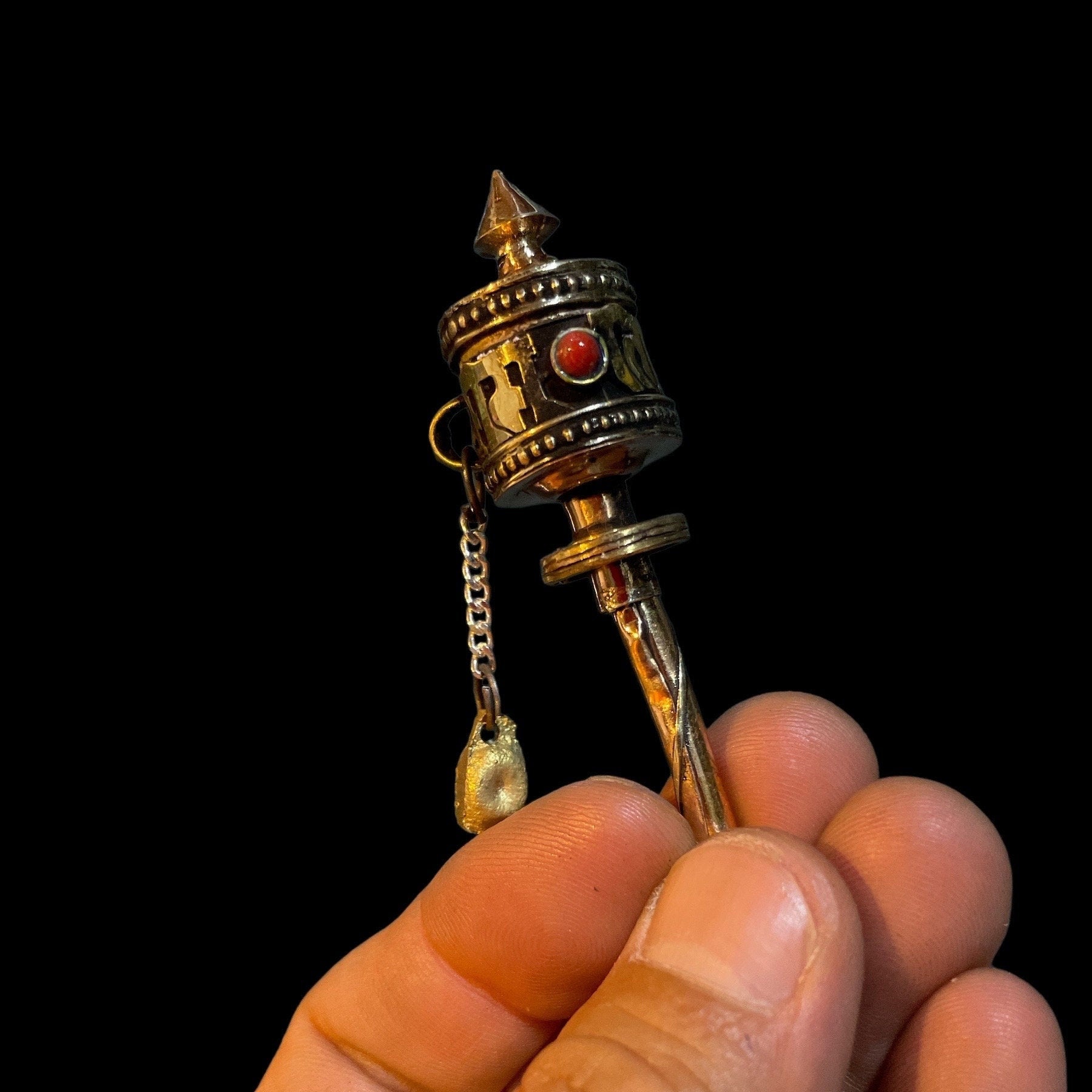Handmade Mini Tibetan Prayer Wheel: Om Mantra, Brass & Copper