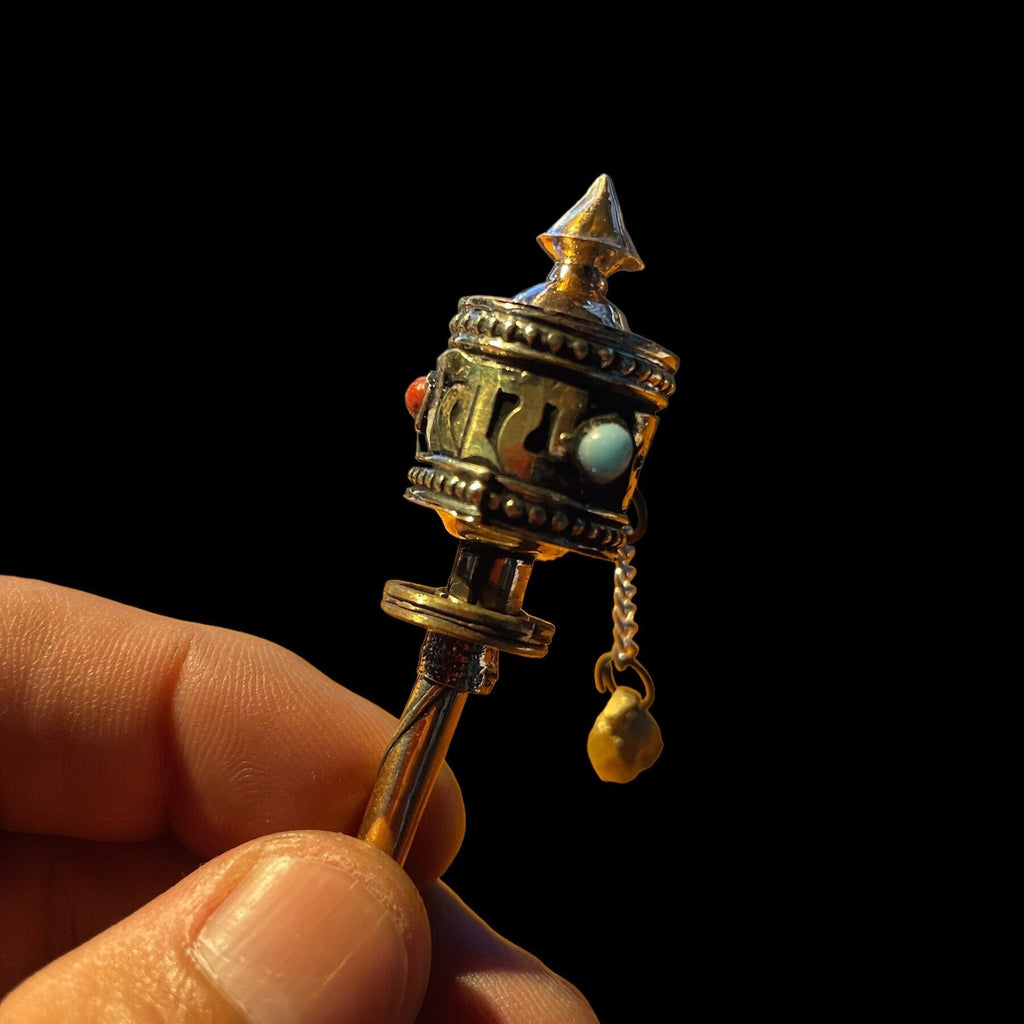 Handmade Mini Tibetan Prayer Wheel: Om Mantra, Brass & Copper