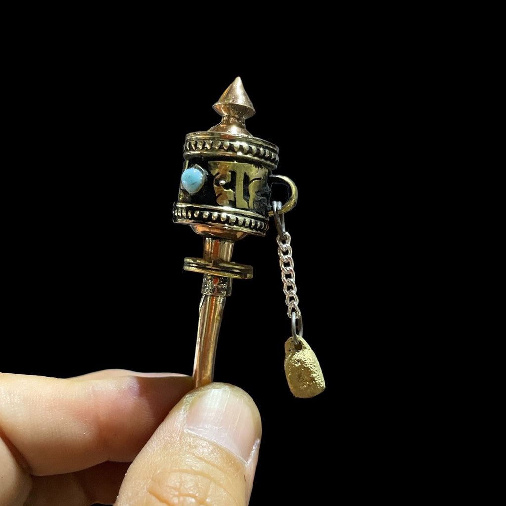 Handmade Mini Tibetan Prayer Wheel: Om Mantra, Brass & Copper
