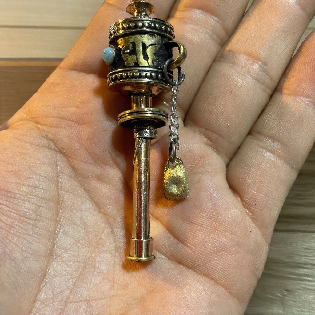 Handmade Mini Tibetan Prayer Wheel: Om Mantra, Brass & Copper
