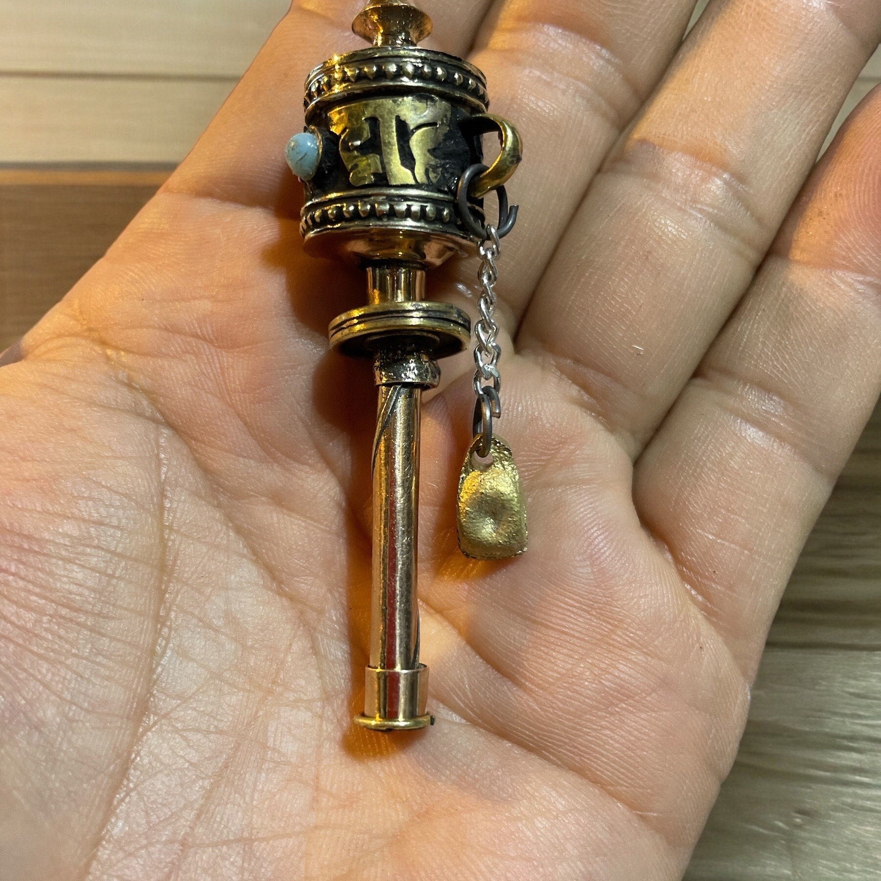 Handmade Mini Tibetan Prayer Wheel: Om Mantra, Brass & Copper