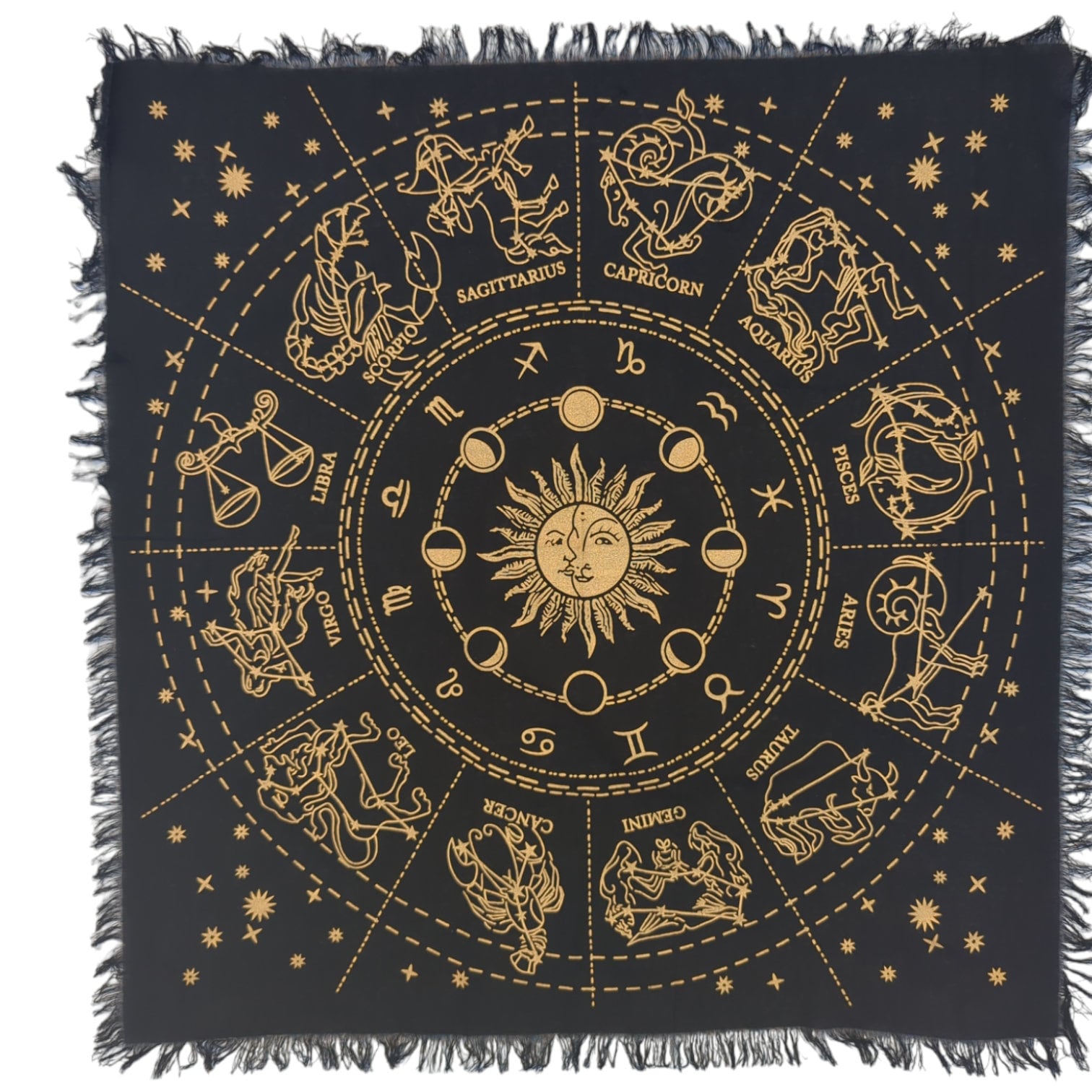 Zodiac Sun Tarot Cloth: Golden Selenite Crystal Altar Cloth