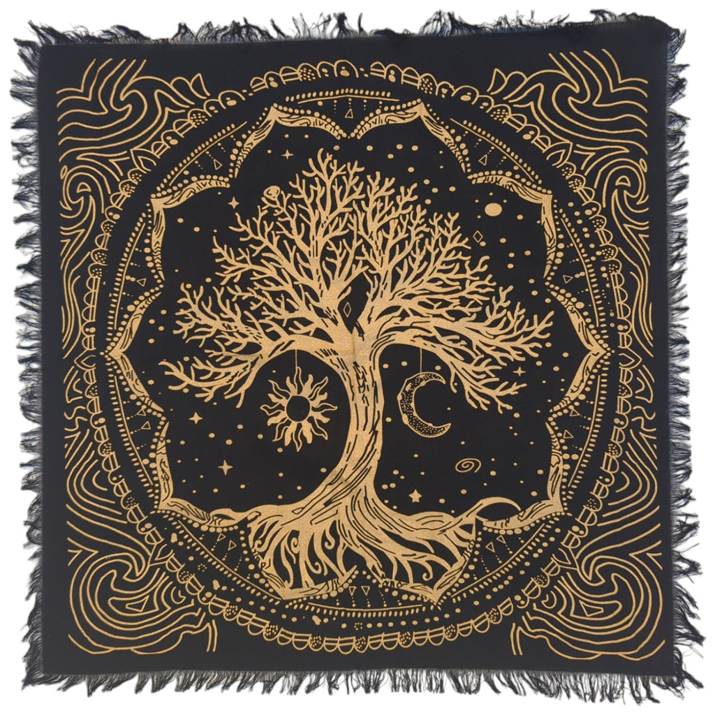 Zodiac Sun Tarot Cloth: Golden Selenite Crystal Altar Tablecloth