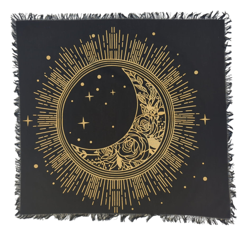 Zodiac Sun Tarot Cloth: Golden Selenite Crystal Altar Tablecloth