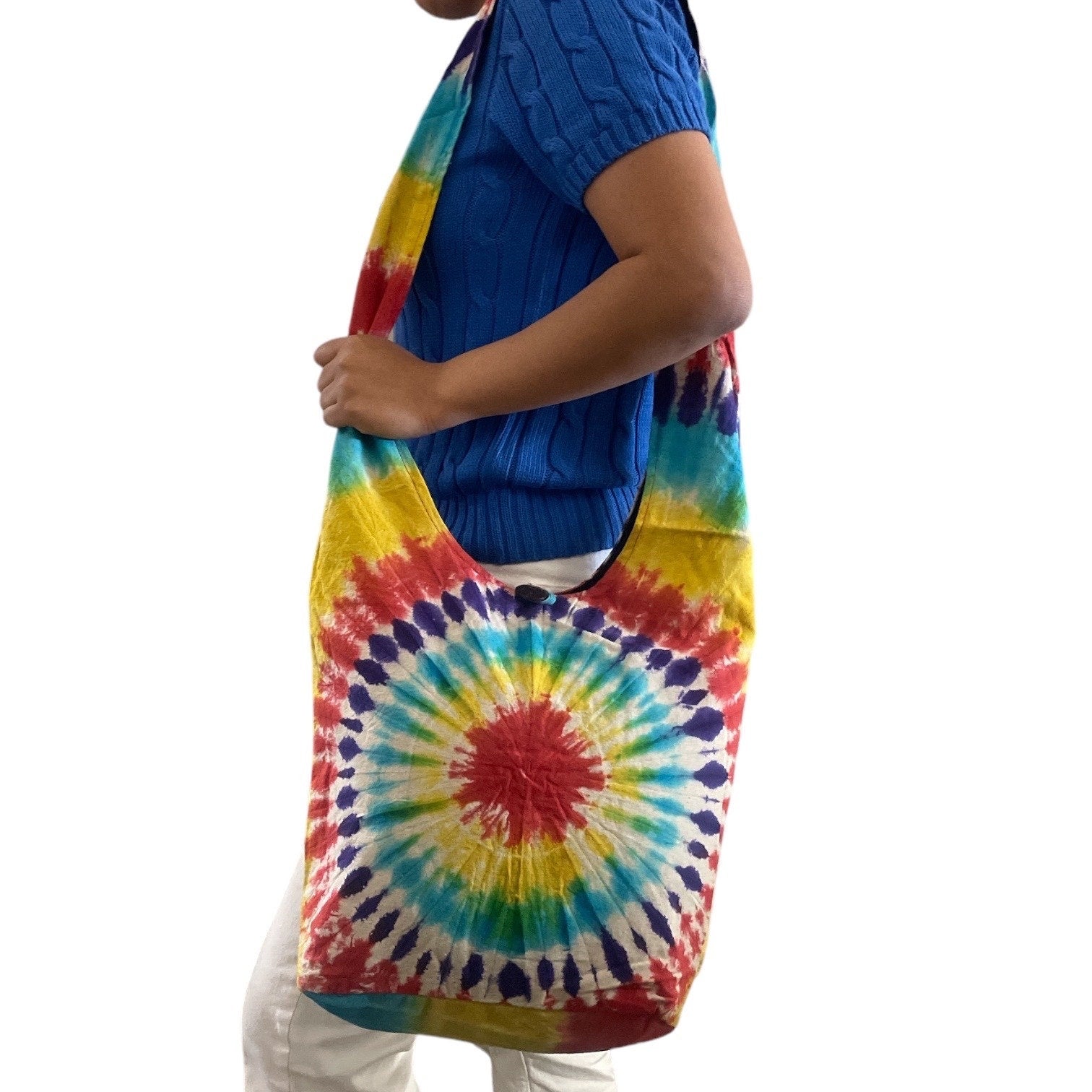 Tie Dye Cotton Shoulder Bag: Vibrant Sunburst Crossbody