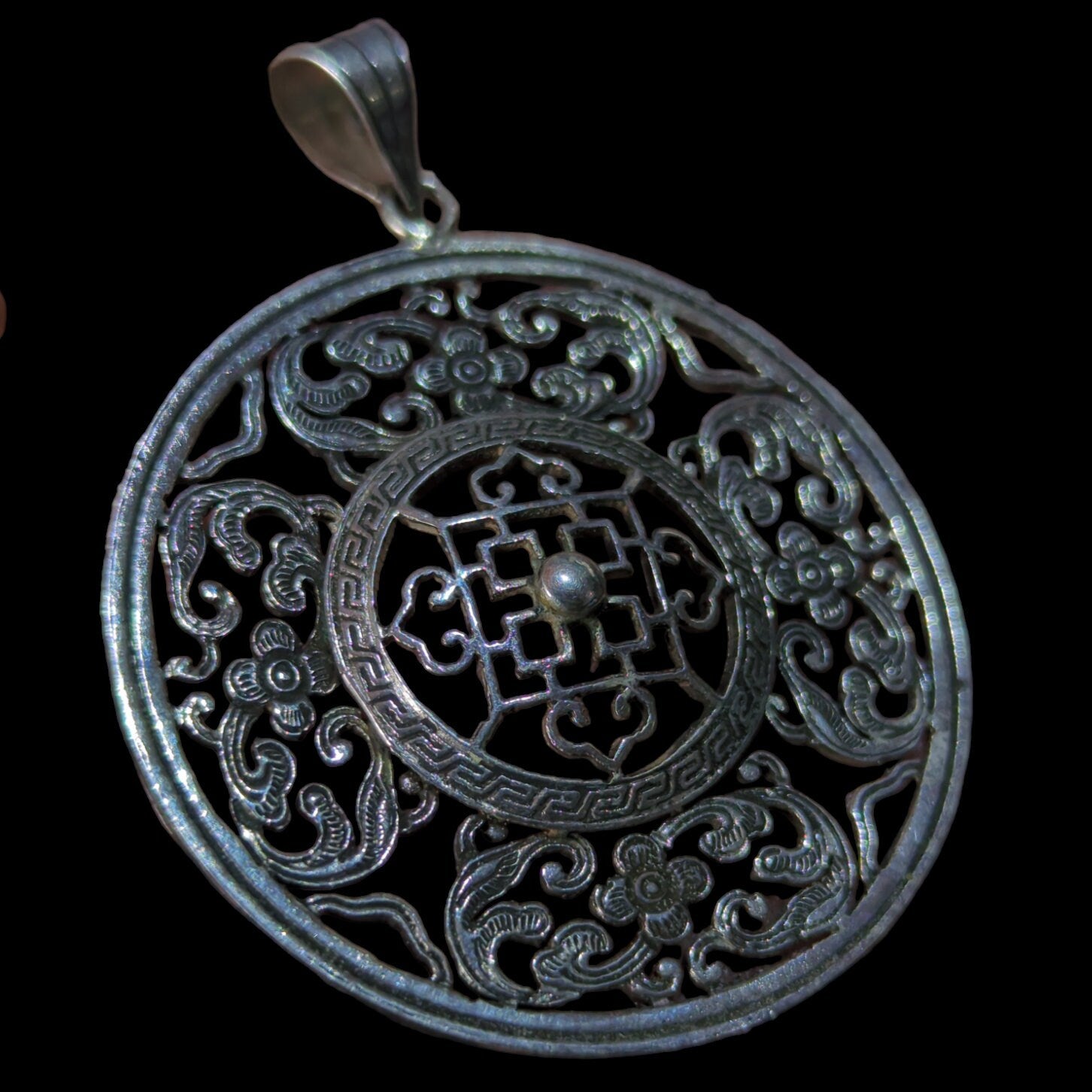 Silver Tibetan Mandala Pendant: Handmade Buddhist Jewelry