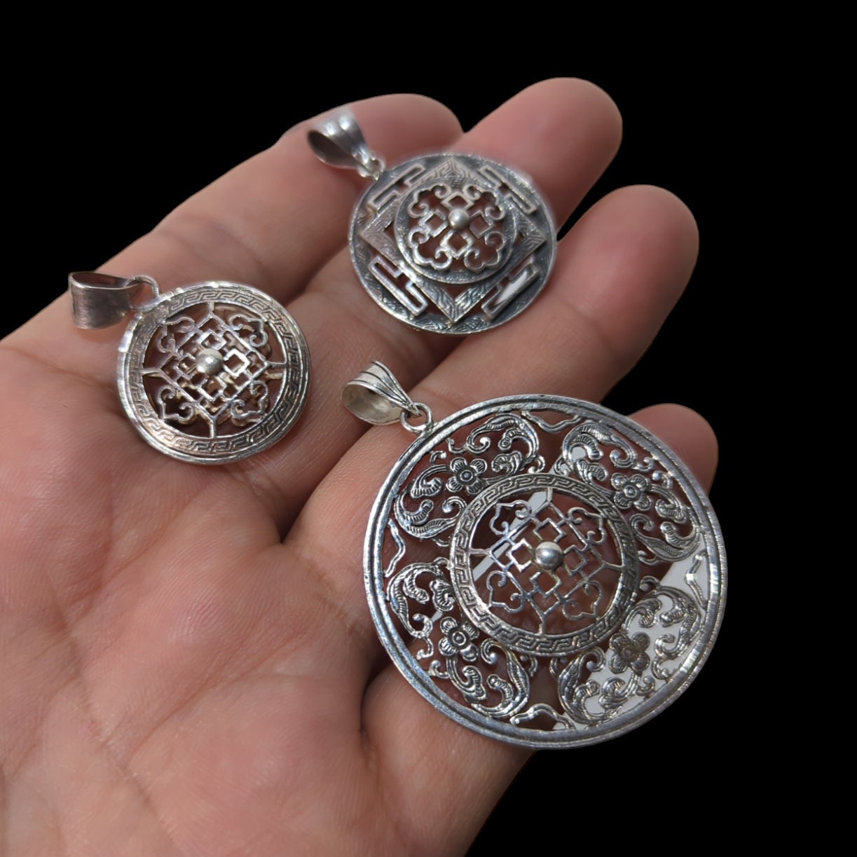 Silver Tibetan Mandala Pendant: Handmade Buddhist Jewelry