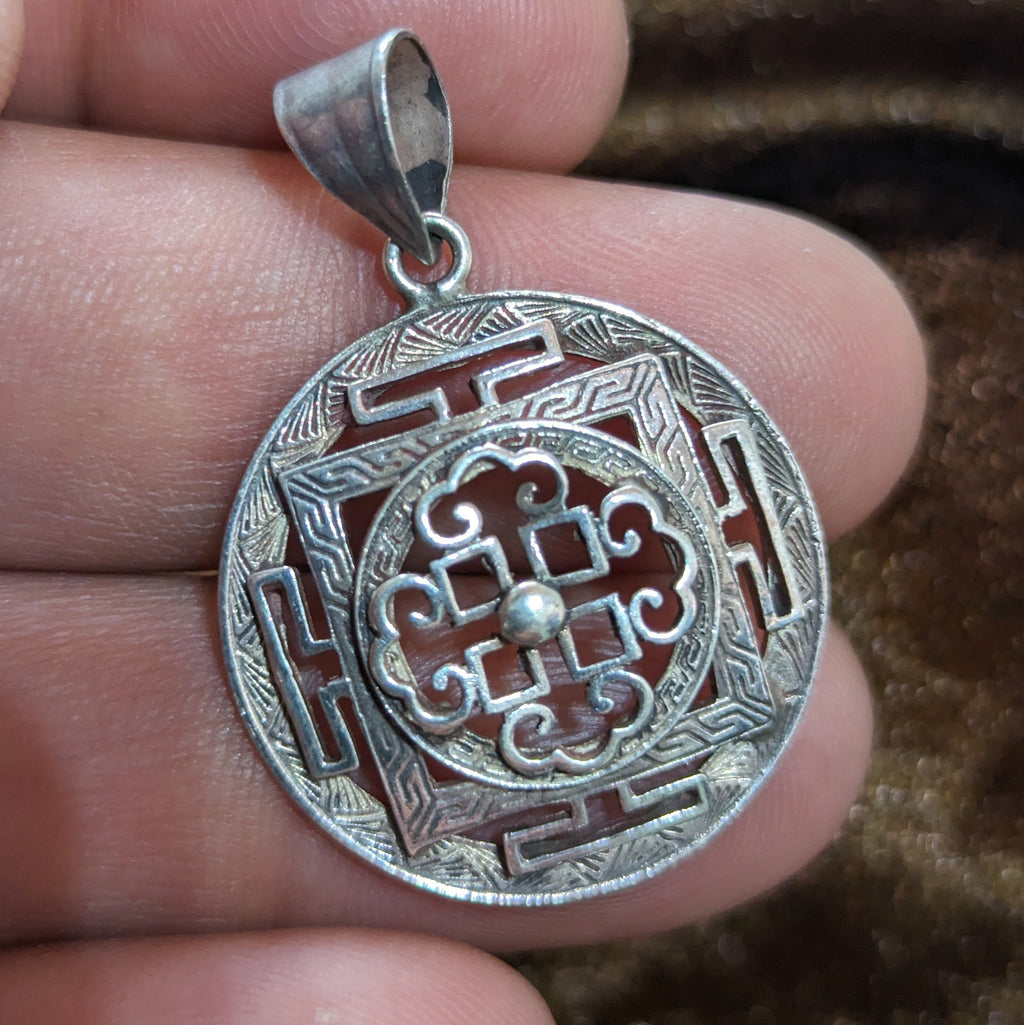 Silver Tibetan Mandala Pendant: Handmade Buddhist Jewelry