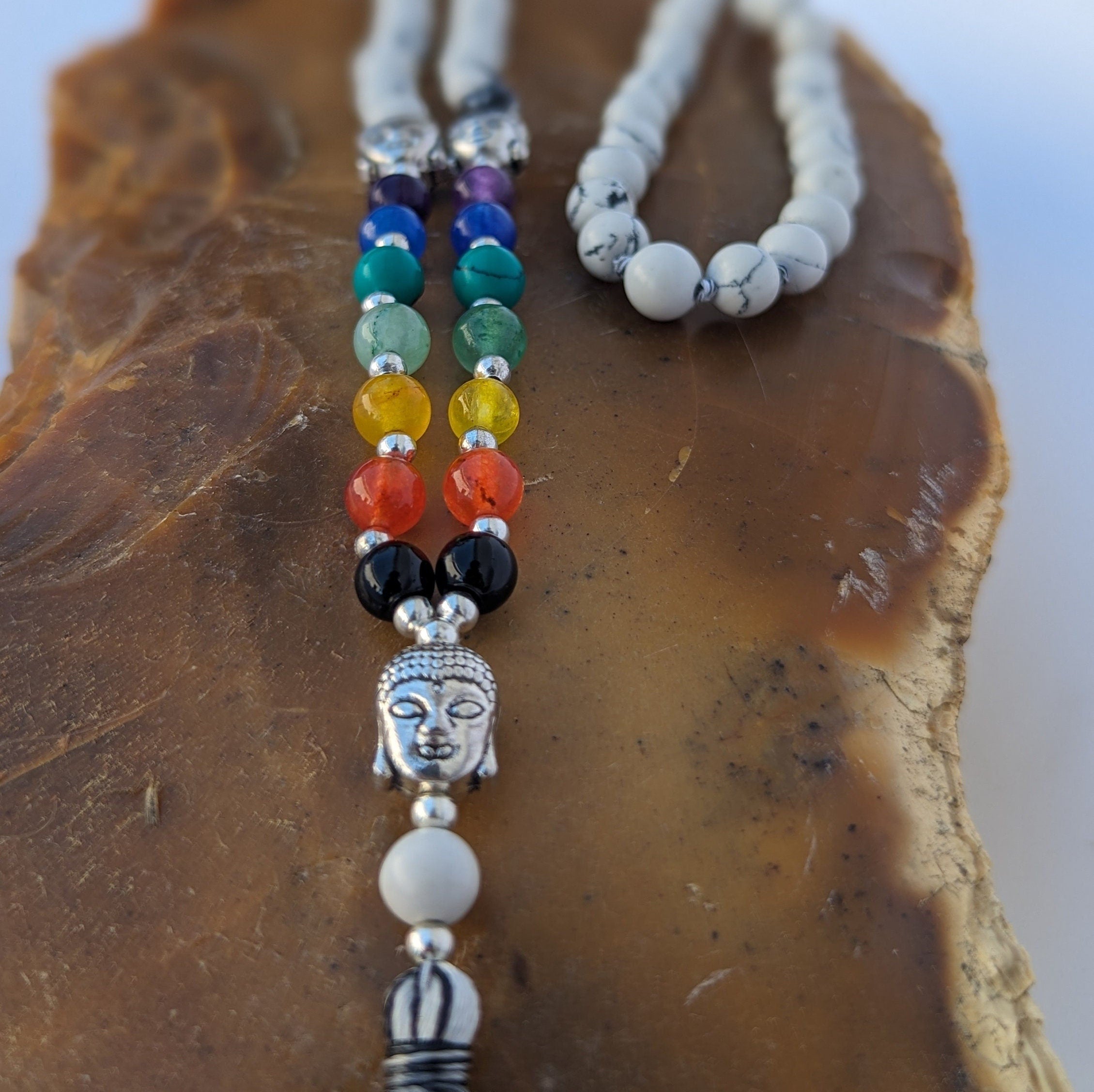 Howlite 7 Chakra Mala: Knotted Meditation Beads