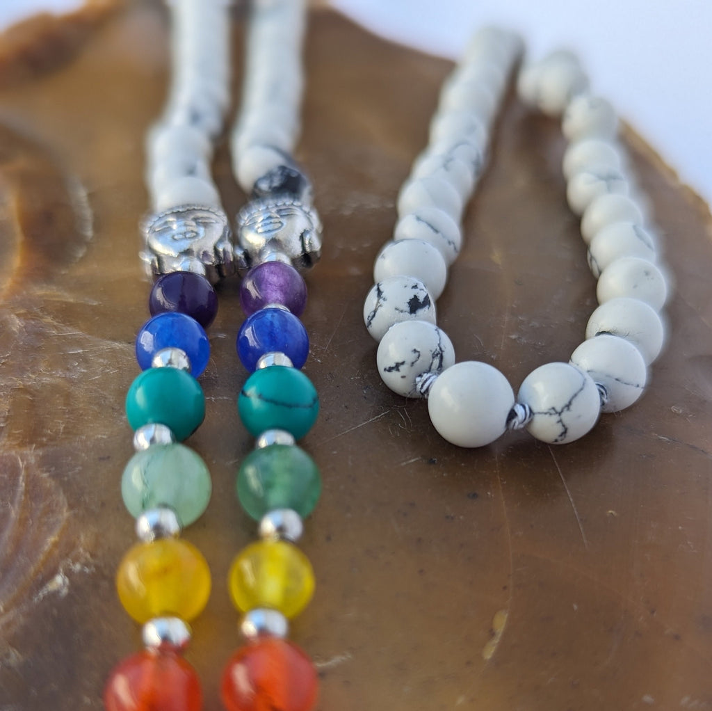 Howlite 7 Chakra Mala: Knotted Meditation Beads