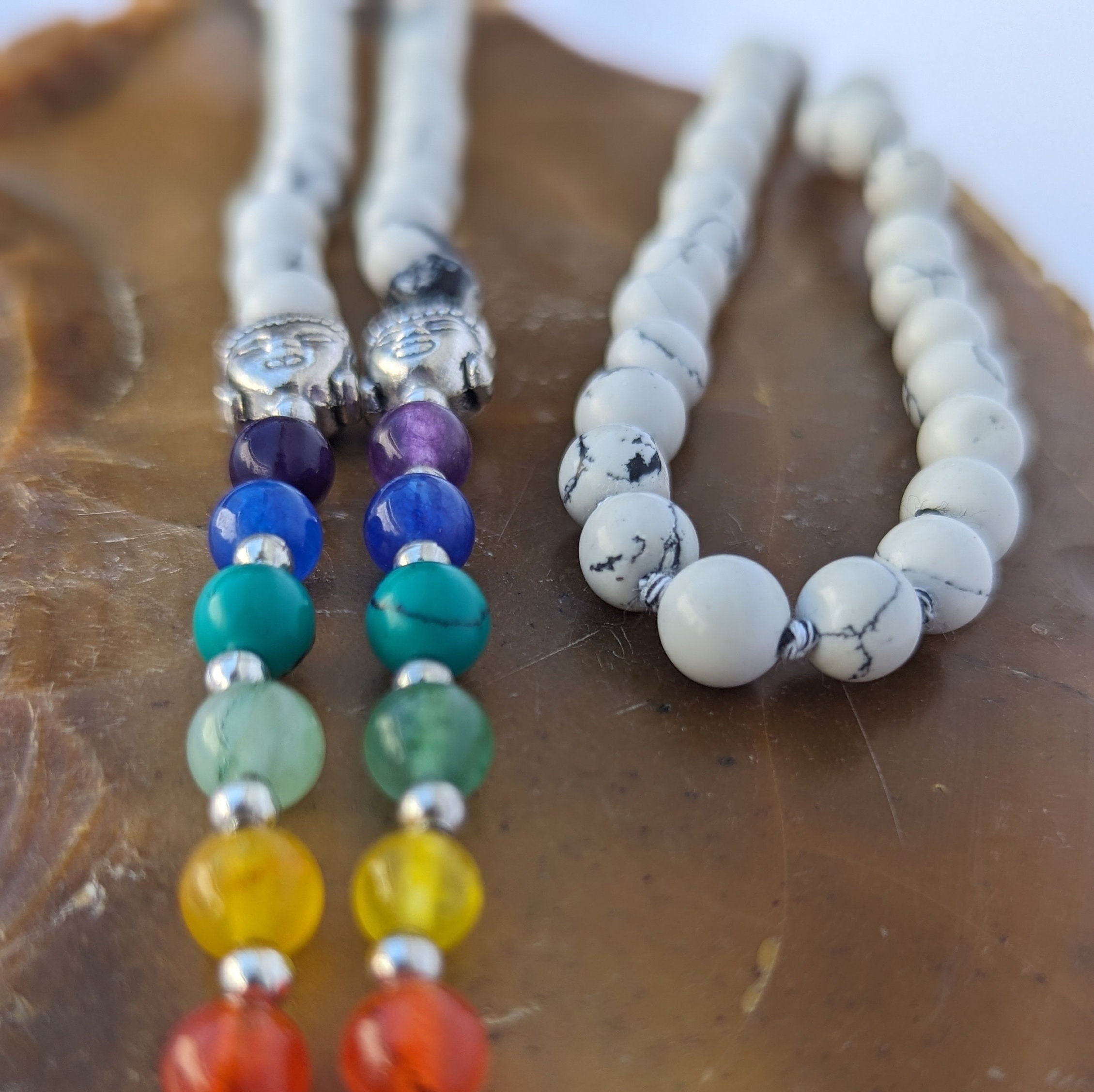 Howlite 7 Chakra Mala: Knotted Meditation Beads